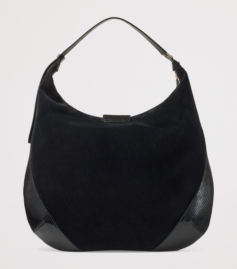 Bar Large Suede Shoulder Bag BLACK/BLACK/SHINY GO Image 4