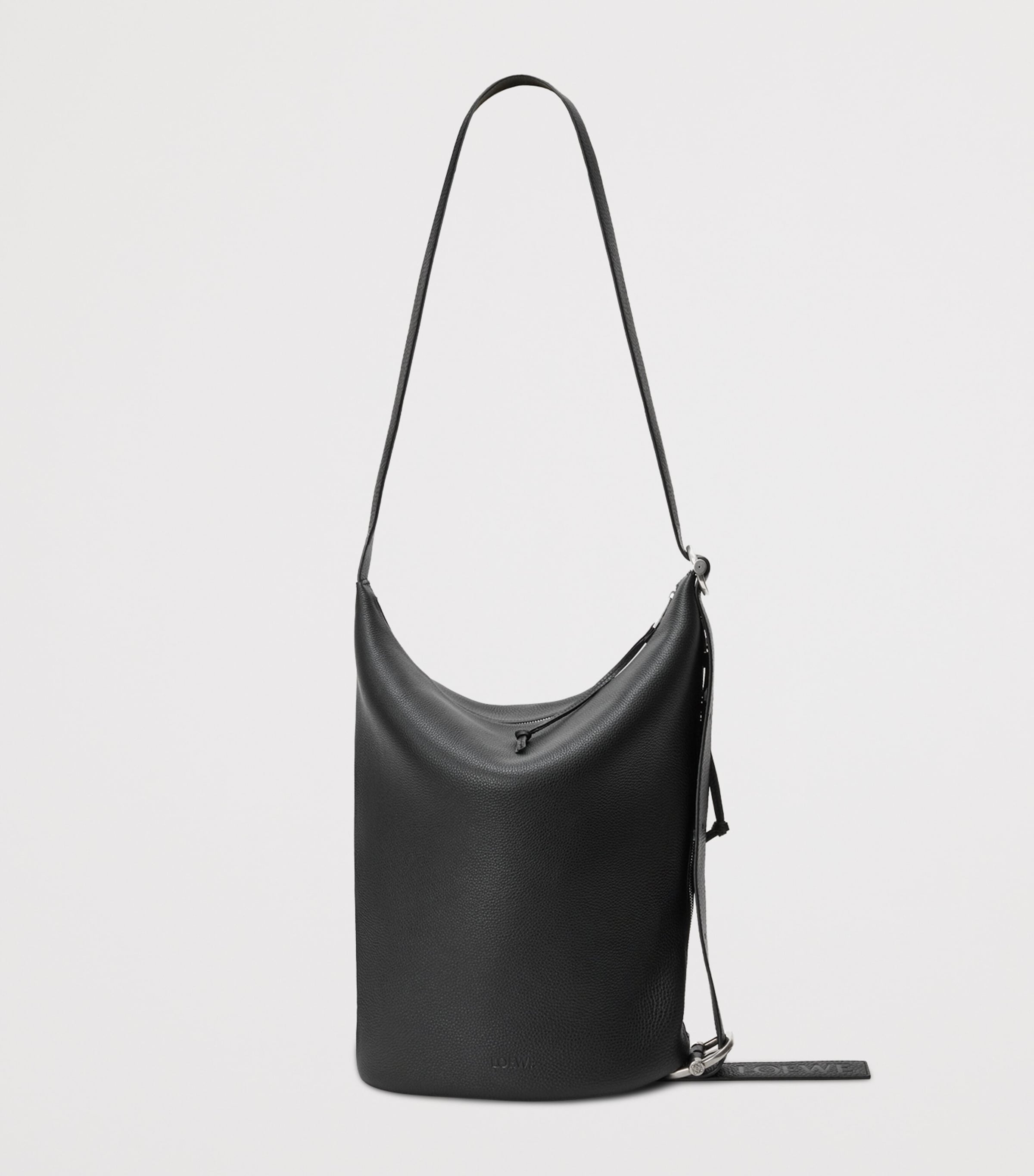Medium Leather Loop Bucket Bag BLACK Image 3
