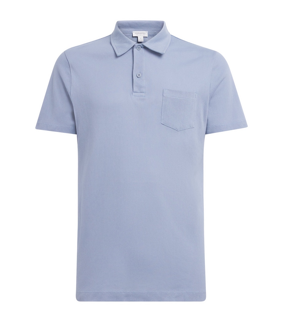 Sunspel Mens Supima Cotton Riviera Polo Shirt Powder Image 1
