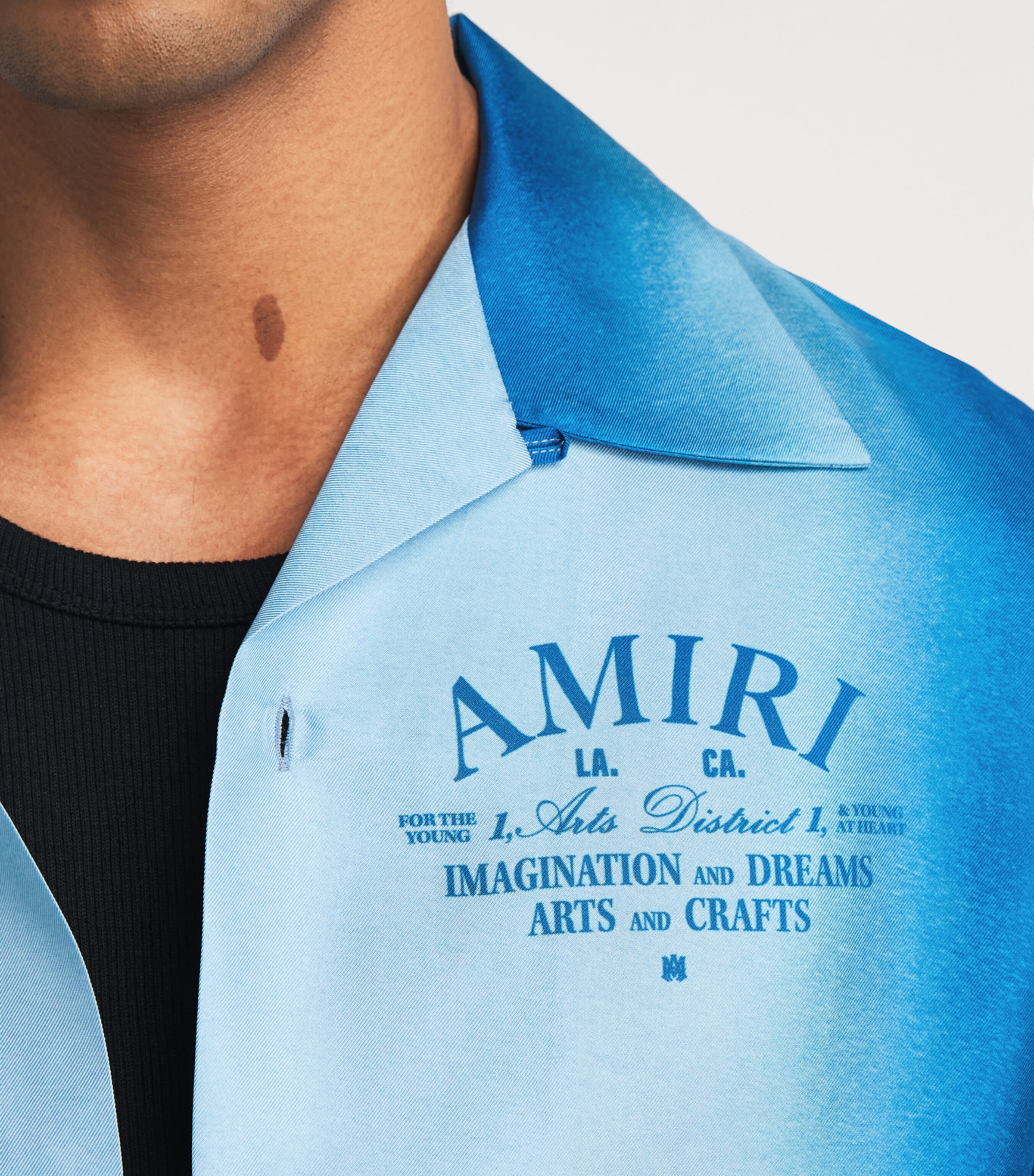 AMIRI Mens Silk Arts District Short-Sleeve Shirt Sapphire Image 3