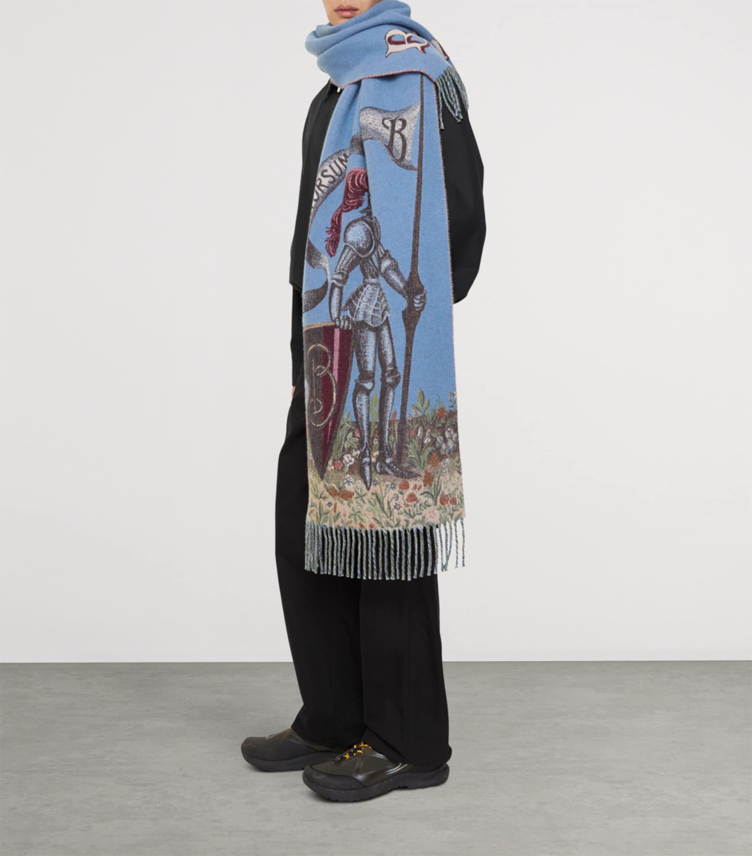 Burberry Cashmere Knight Portrait Scarf Armour Blue Image 4