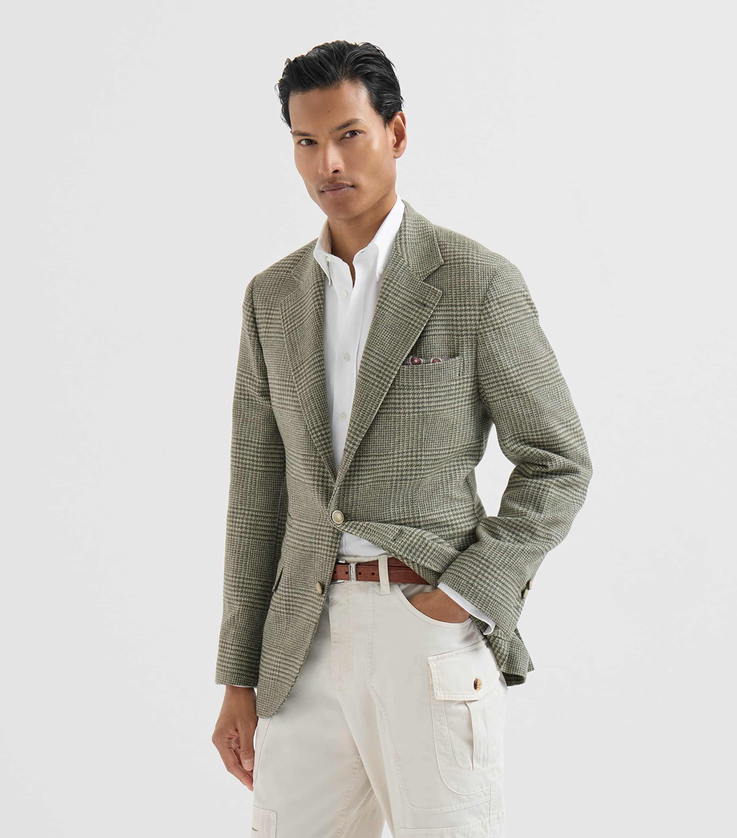 Brunello Cucinelli Mens Wool-Cashmere-Blend Check Blazer Image 2