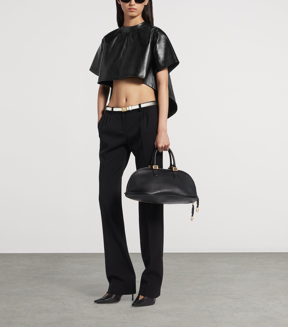 Balenciaga Womens Leather Train-Detail Crop Top Image 2