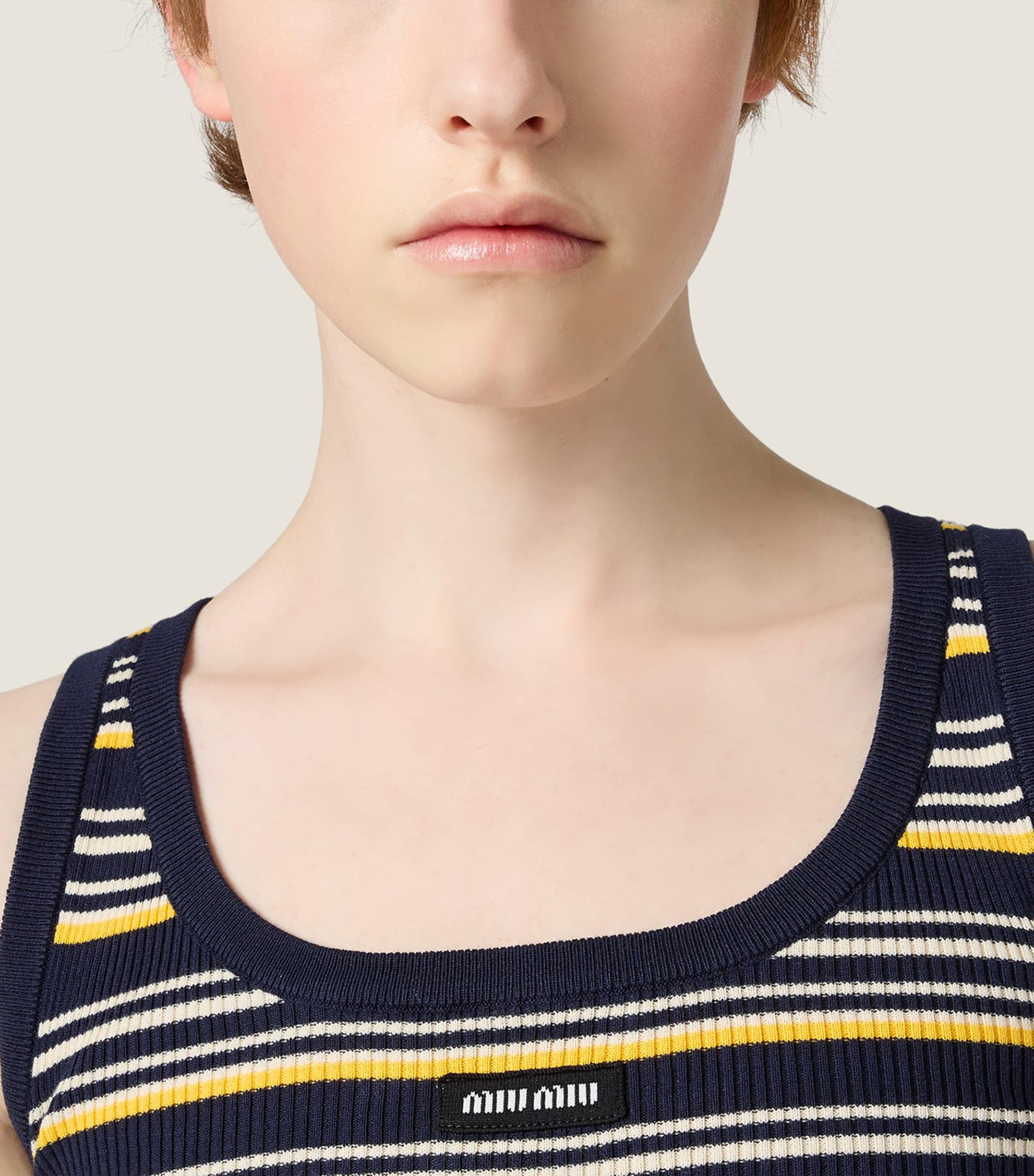 Miu Miu Womens Cotton Stripe Tank Top Blue Image 5
