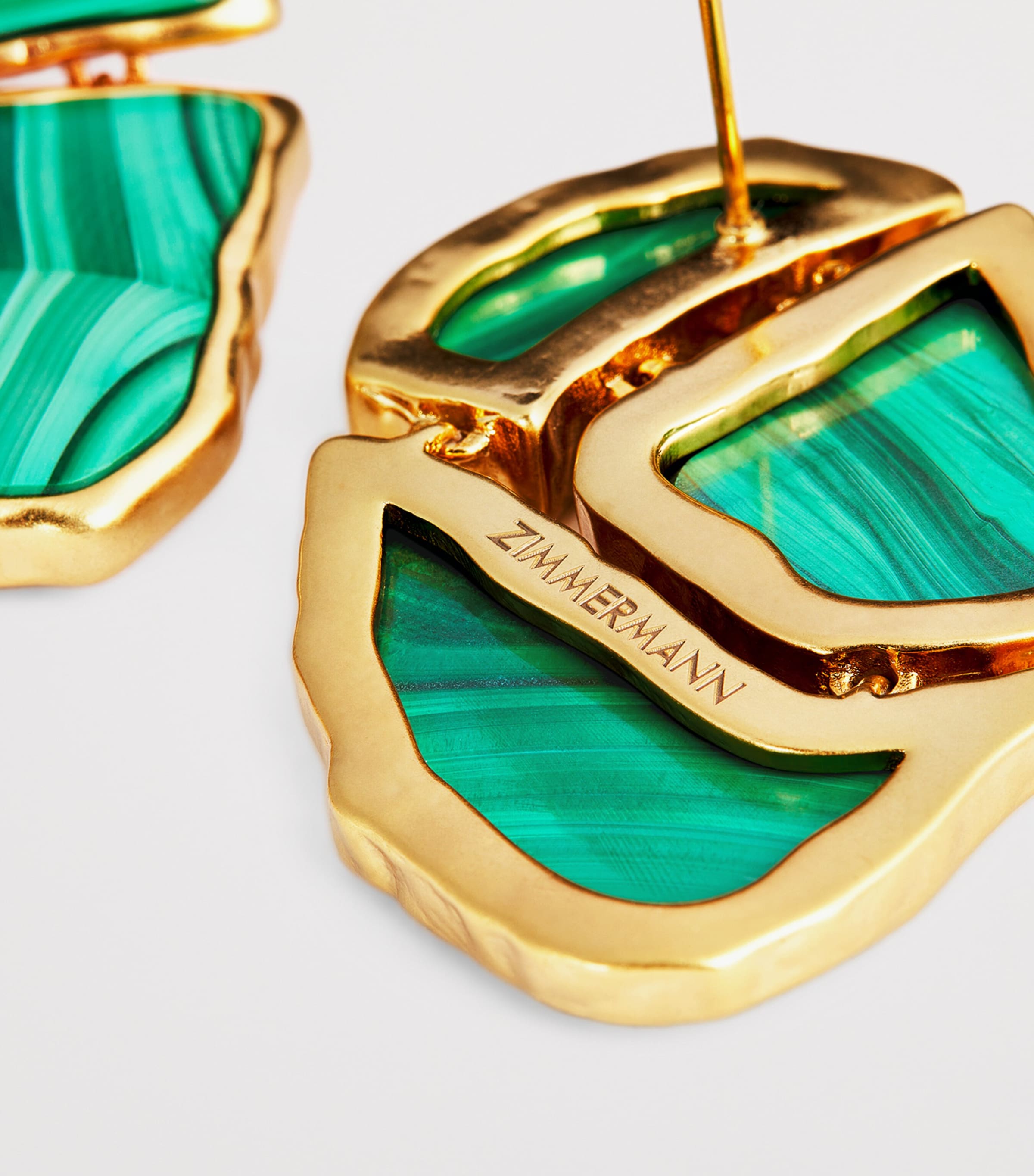 Gold-Plated and Malachite Cracked Byron Earrings ANTQE GLD/MLCHTEAGMA Image 6