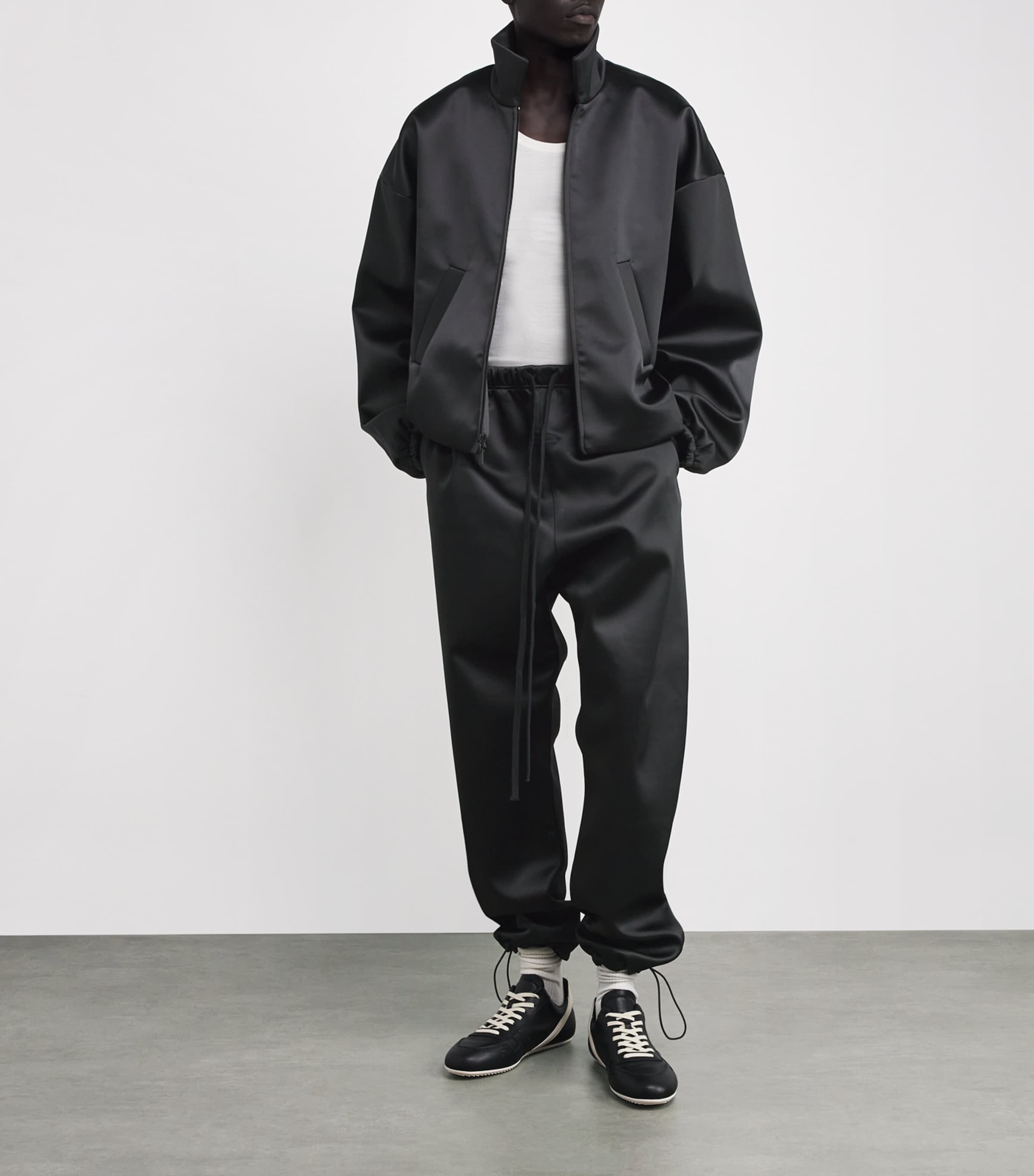 FEAR OF GOD ESSENTIALS Mens Bonded Satin Sweatpants Jet Black Image 2