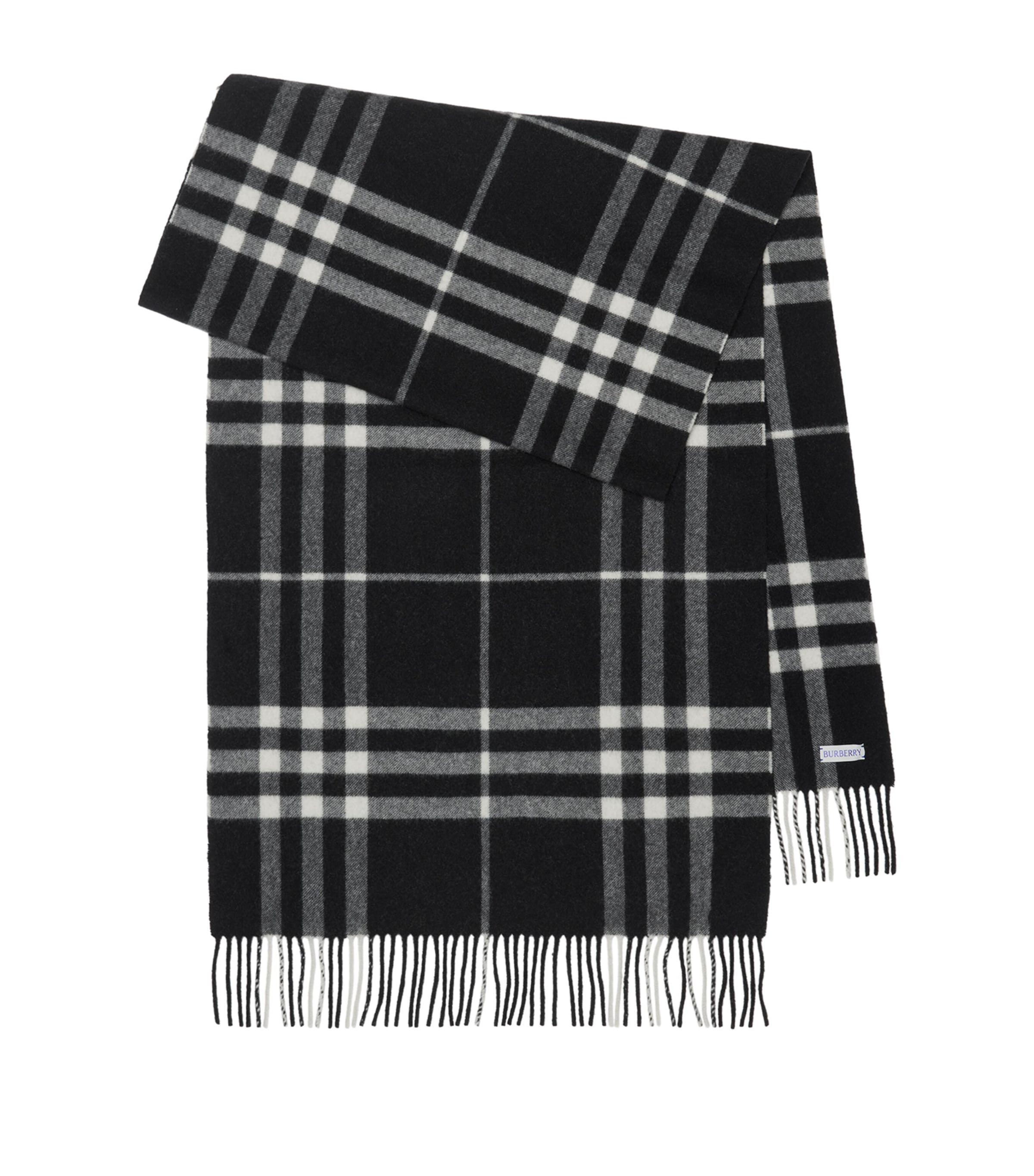 Burberry Check-print Fringed Cashmere Scarf In Black