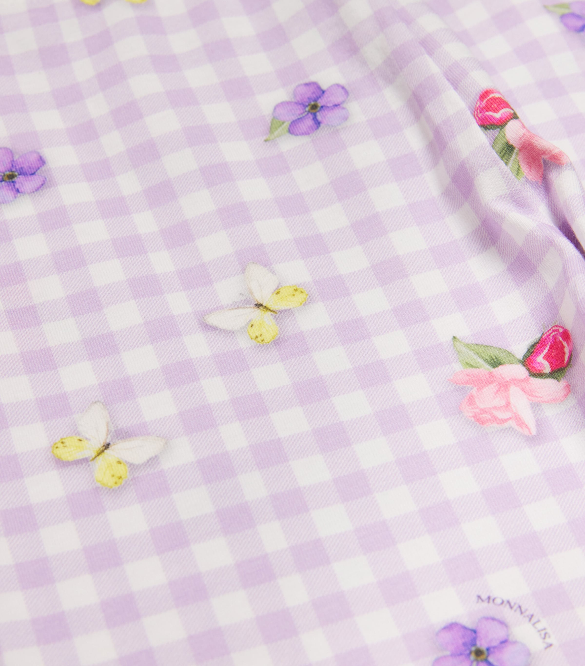 Monnalisa Stretch-Cotton Floral Check Print Leggings (2-12 Years) Lilac Image 3