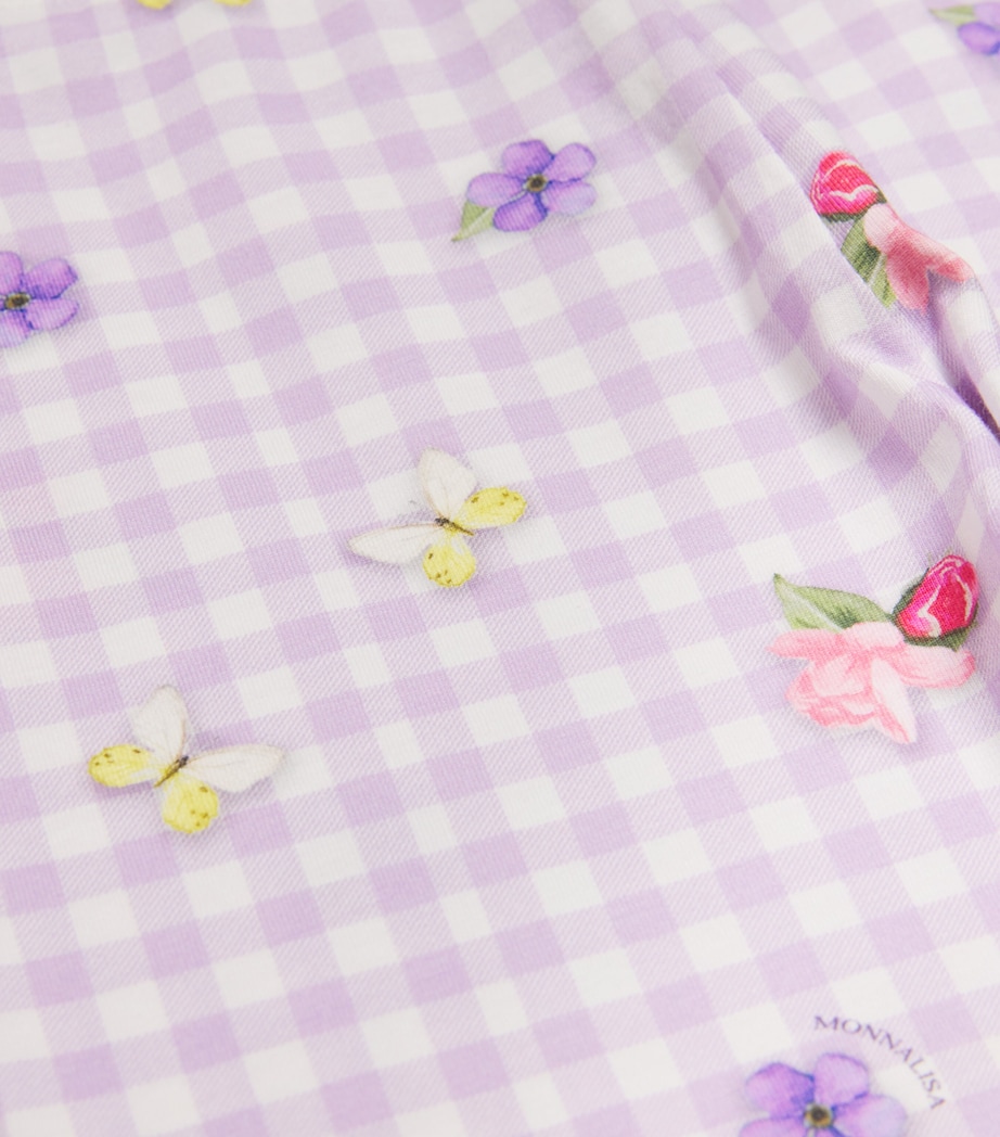 Monnalisa Stretch-Cotton Floral Check Print Leggings (2-12 Years) Lilac Image 3