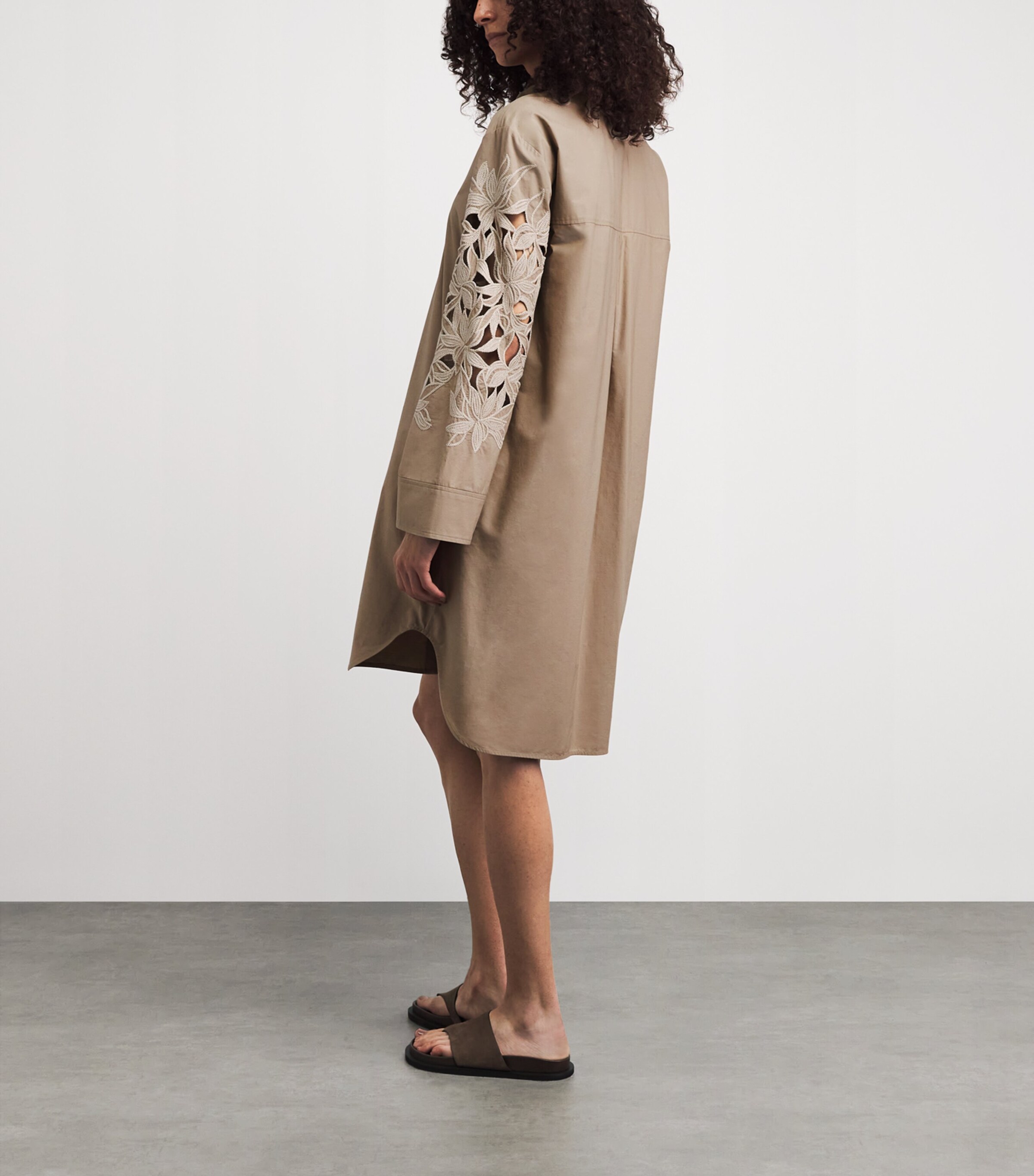 Agnona Womens Cotton Embroidered Midi Dress Light Brown Khaki Image 6