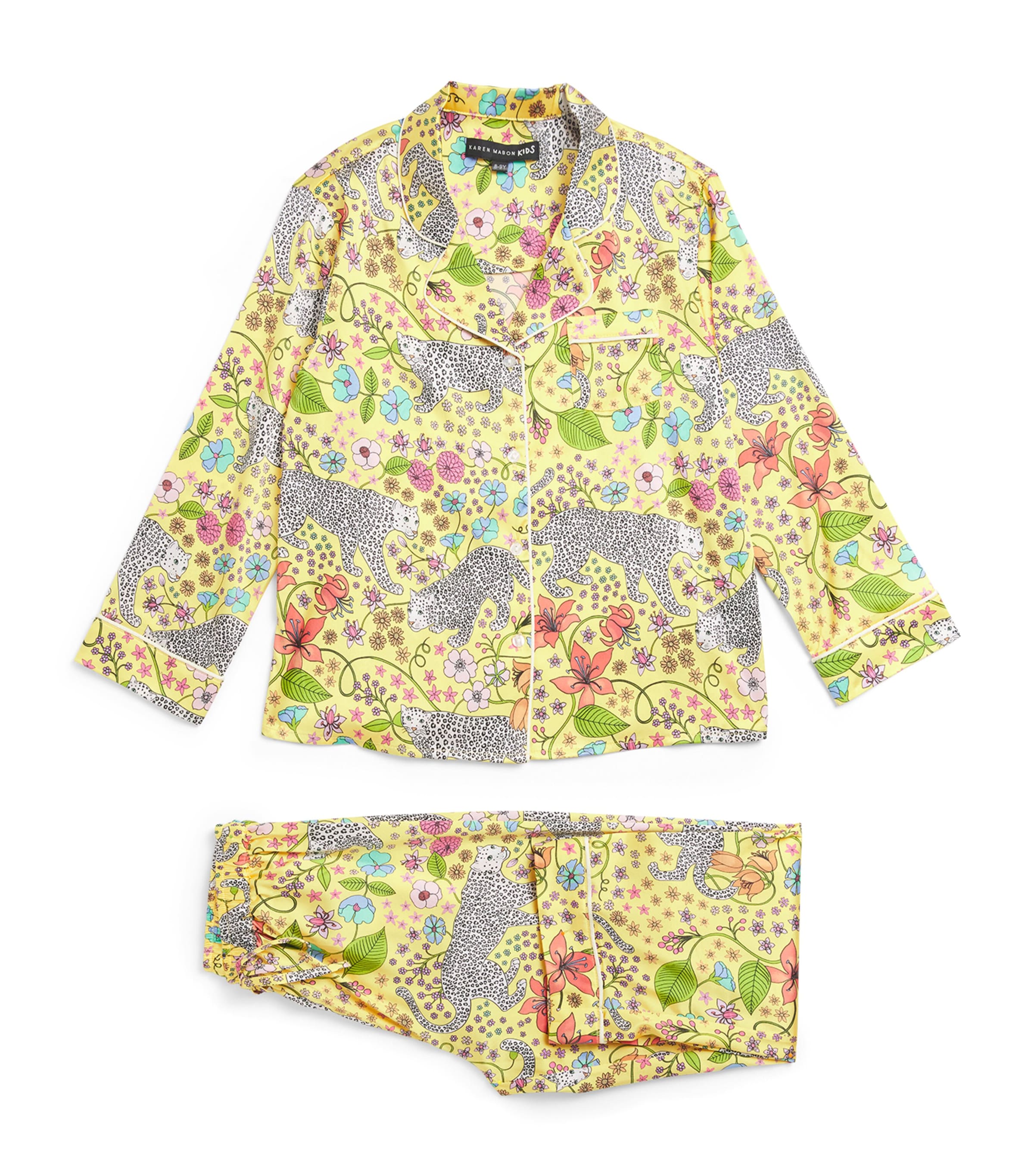 Shop Karen Mabon Stretch-silk Snow Leopard Pyjama Set In Yellow