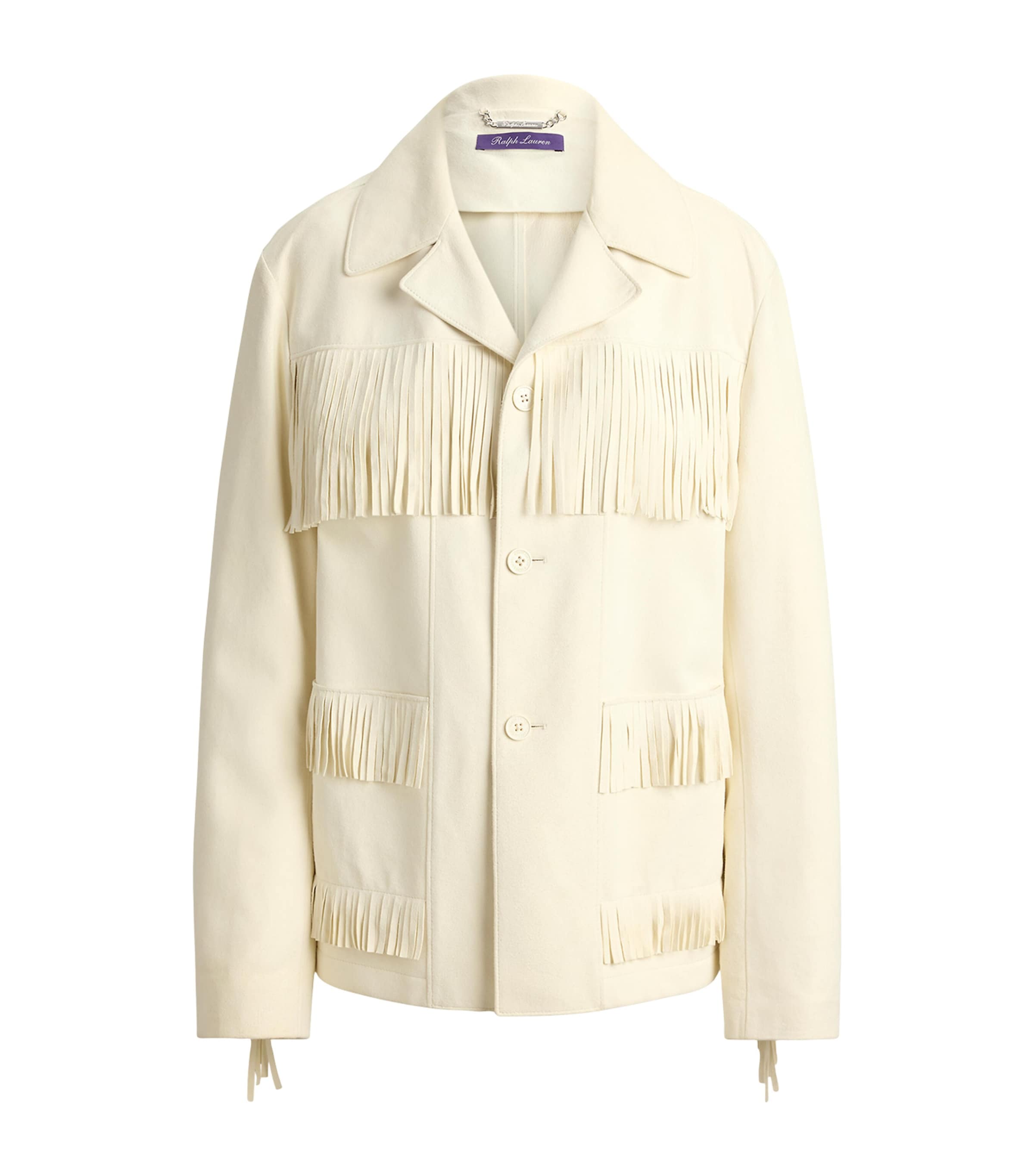 Ralph Lauren Collection Womens Lamb Suede Fringe-Trim Perce Jacket Cream Image 1