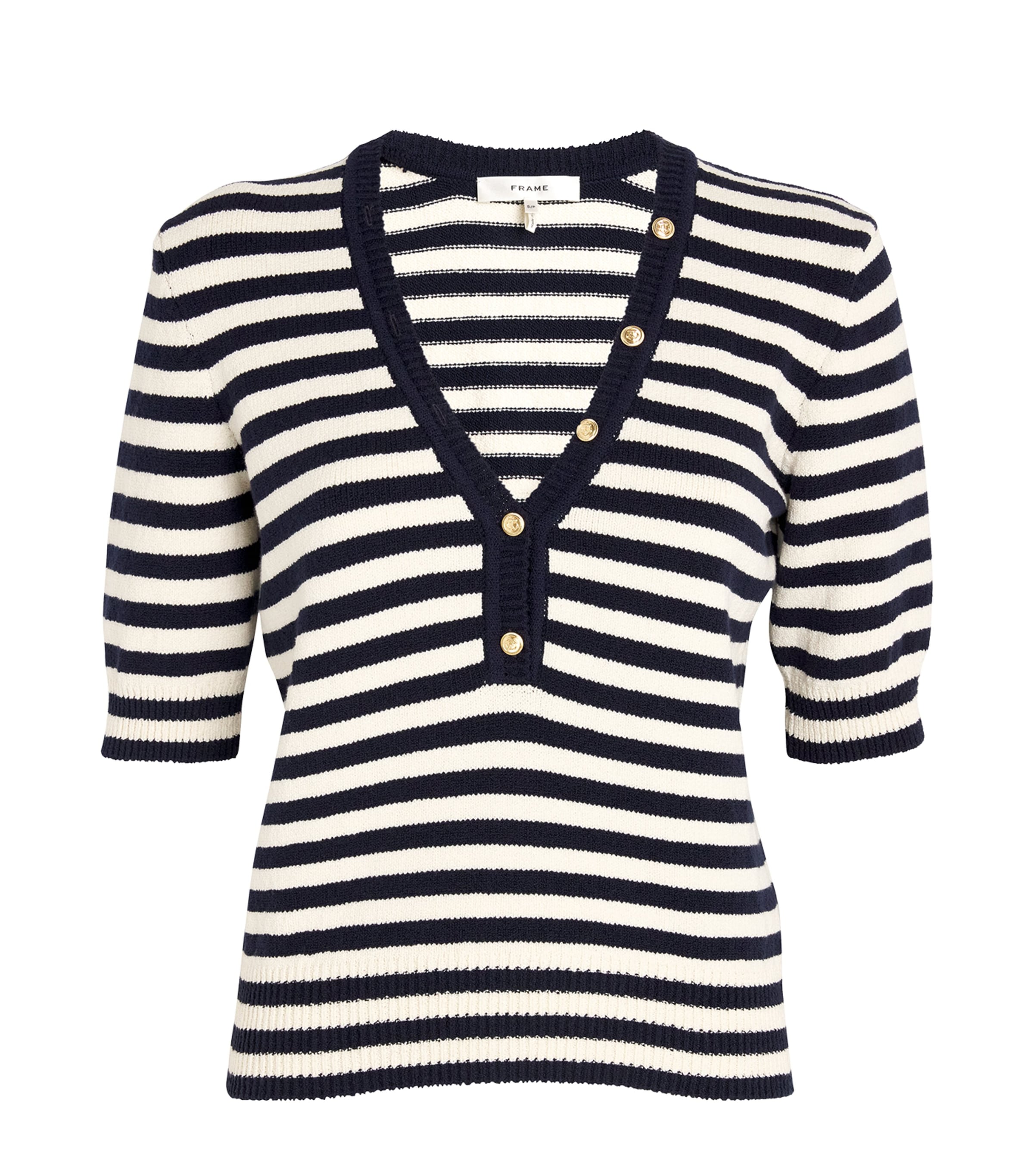 Frame Striped Short-sleeve Sweater In Navy