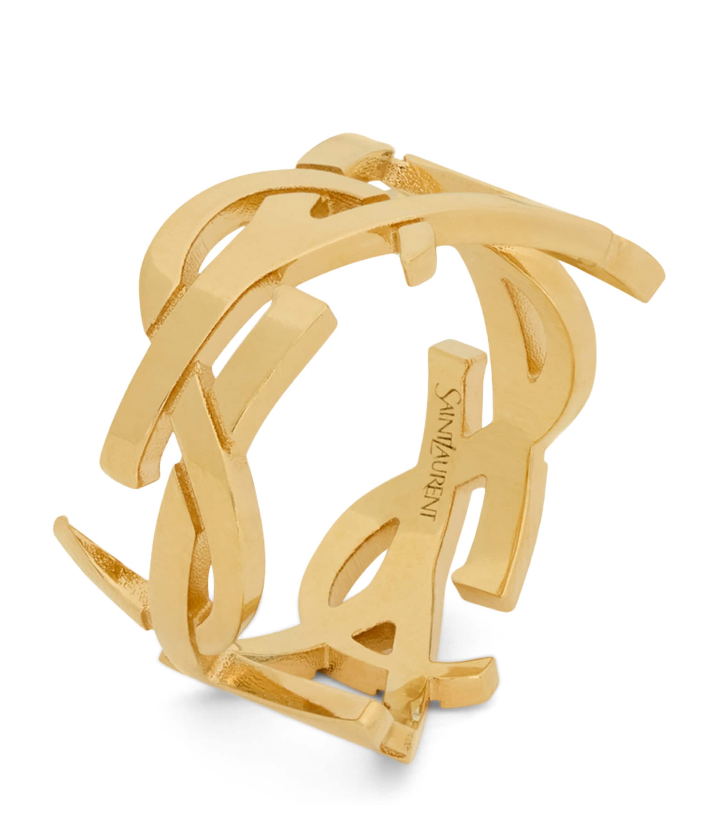 Saint Laurent Cassandre Metal Scarf Ring In Yellow