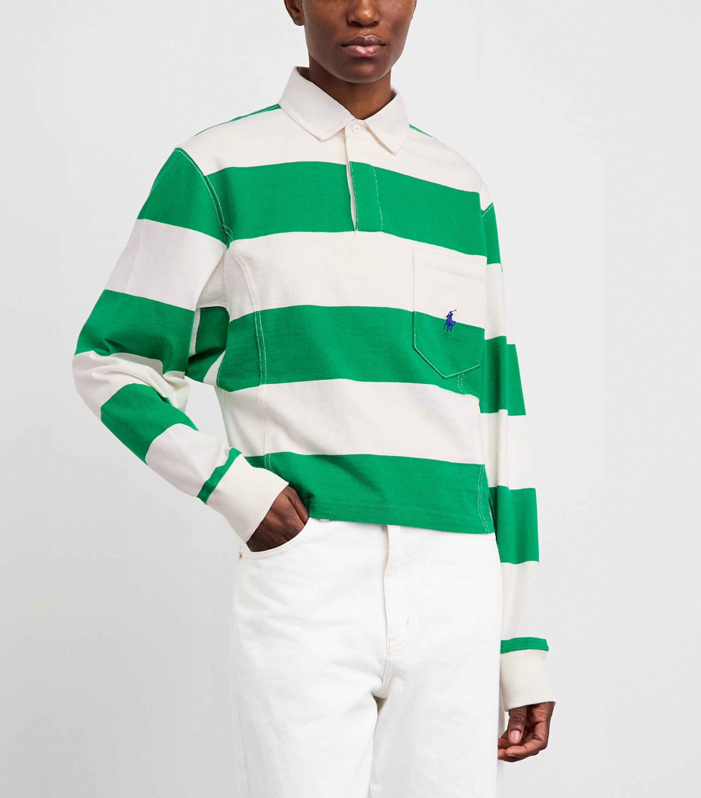 Polo Ralph Lauren Womens Cotton Stripe Rugby Shirt Bllird Grn/dkwsh Wht Image 4