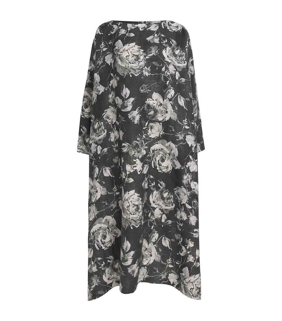 Eskandar Womens Linen Floral Scoop-Neck Midi Dress Mnochrom Image 1