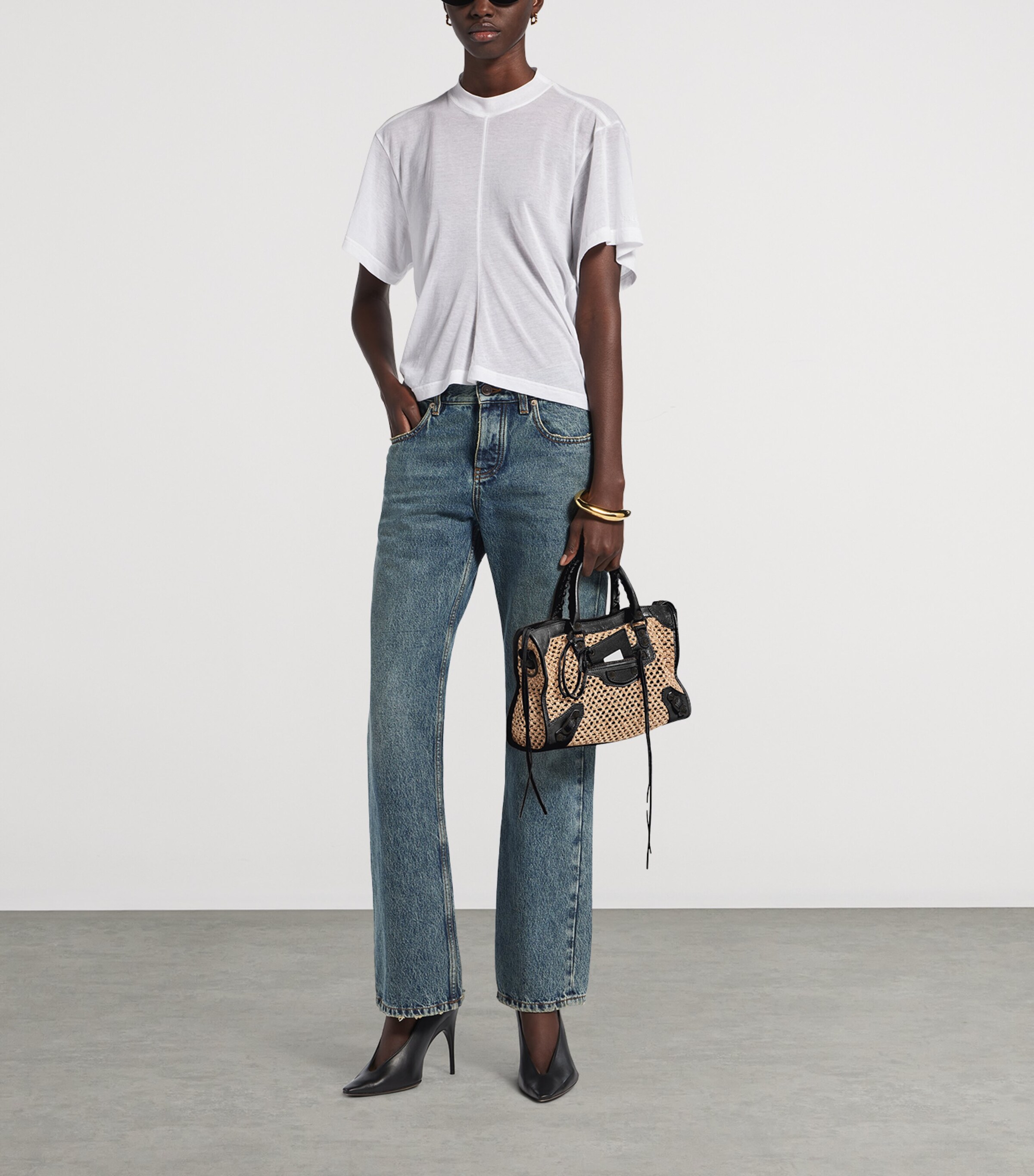 Balenciaga Small Raffia-Lambskin Le City Top-Handle Bag Image 3