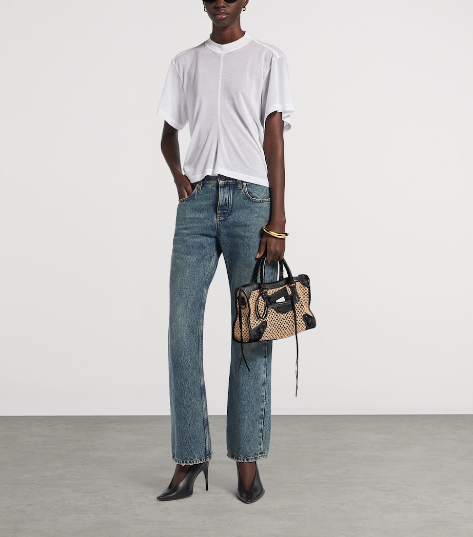 Balenciaga Small Raffia-Lambskin Le City Top-Handle Bag Image 3