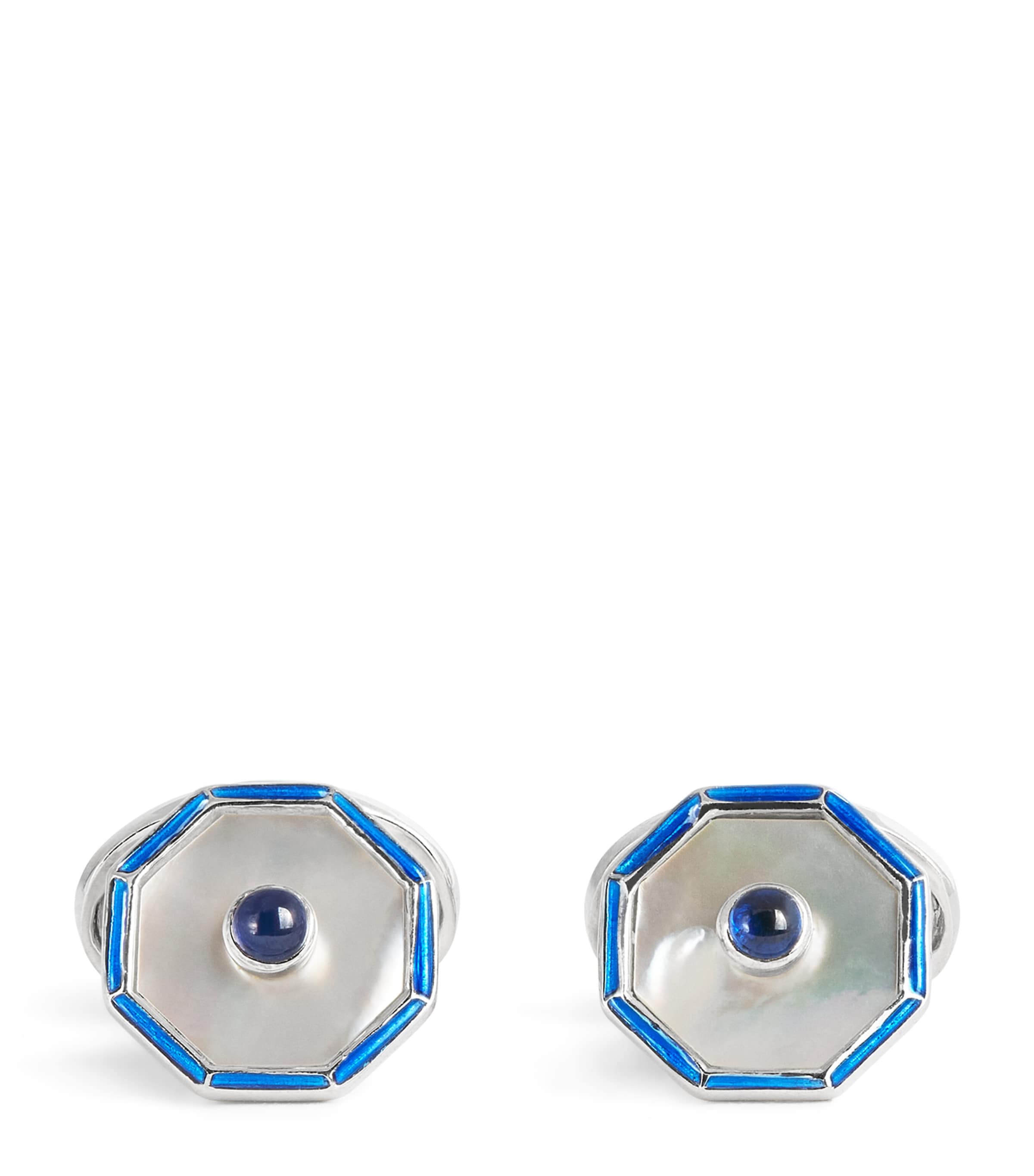 Sterling Silver Hexagonal Sapphire Cufflinks BLUE Image 1