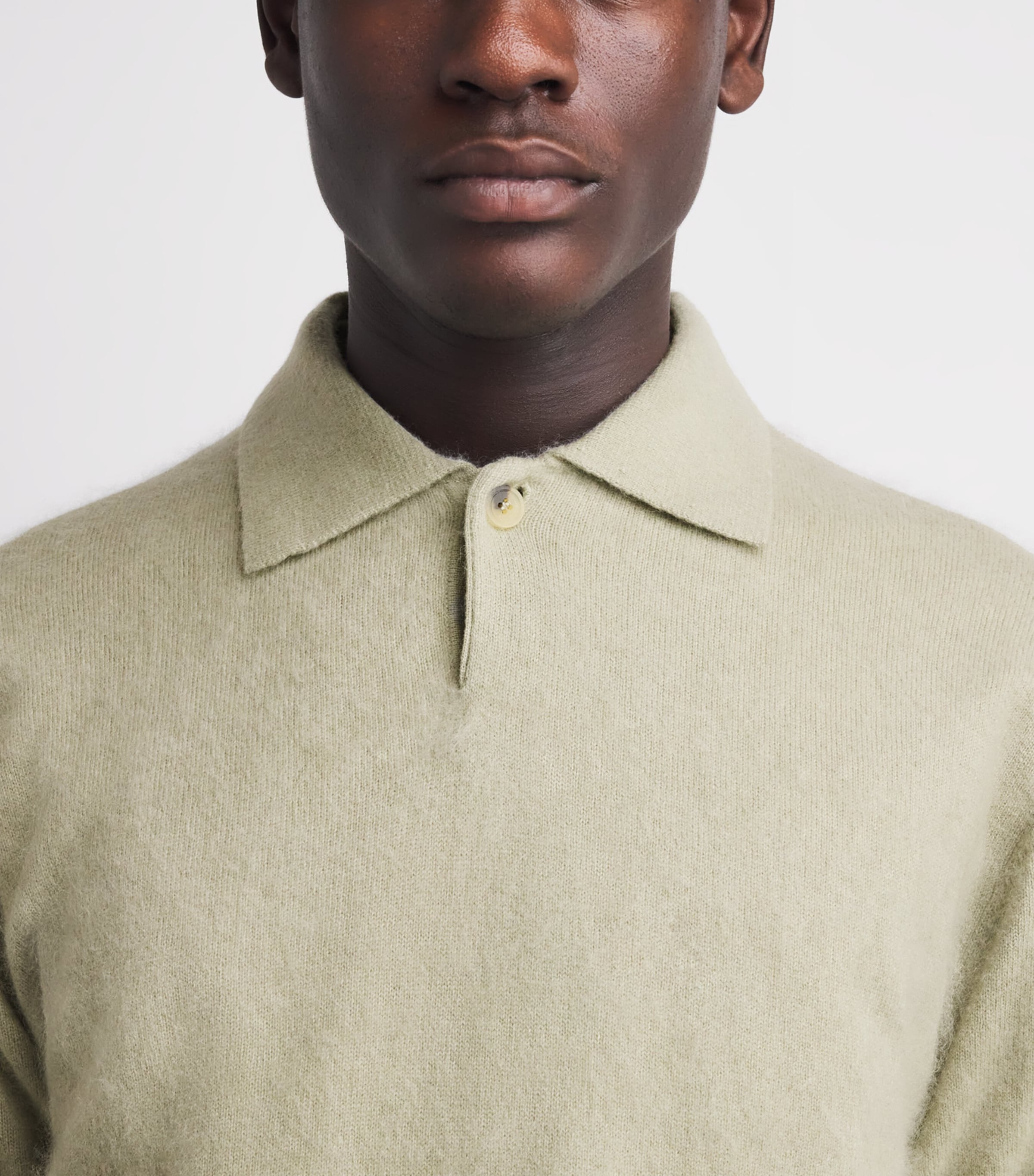 Le 17 Septembre Mens Wool-Cashmere Brushed Polo Sweater Sage Green Image 3