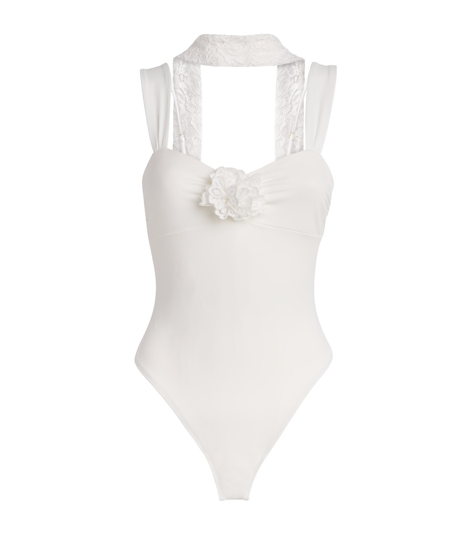 AWAY THAT DAY Womens Barbuda Swimsuit with Lace Scarf Bridal White Image 1