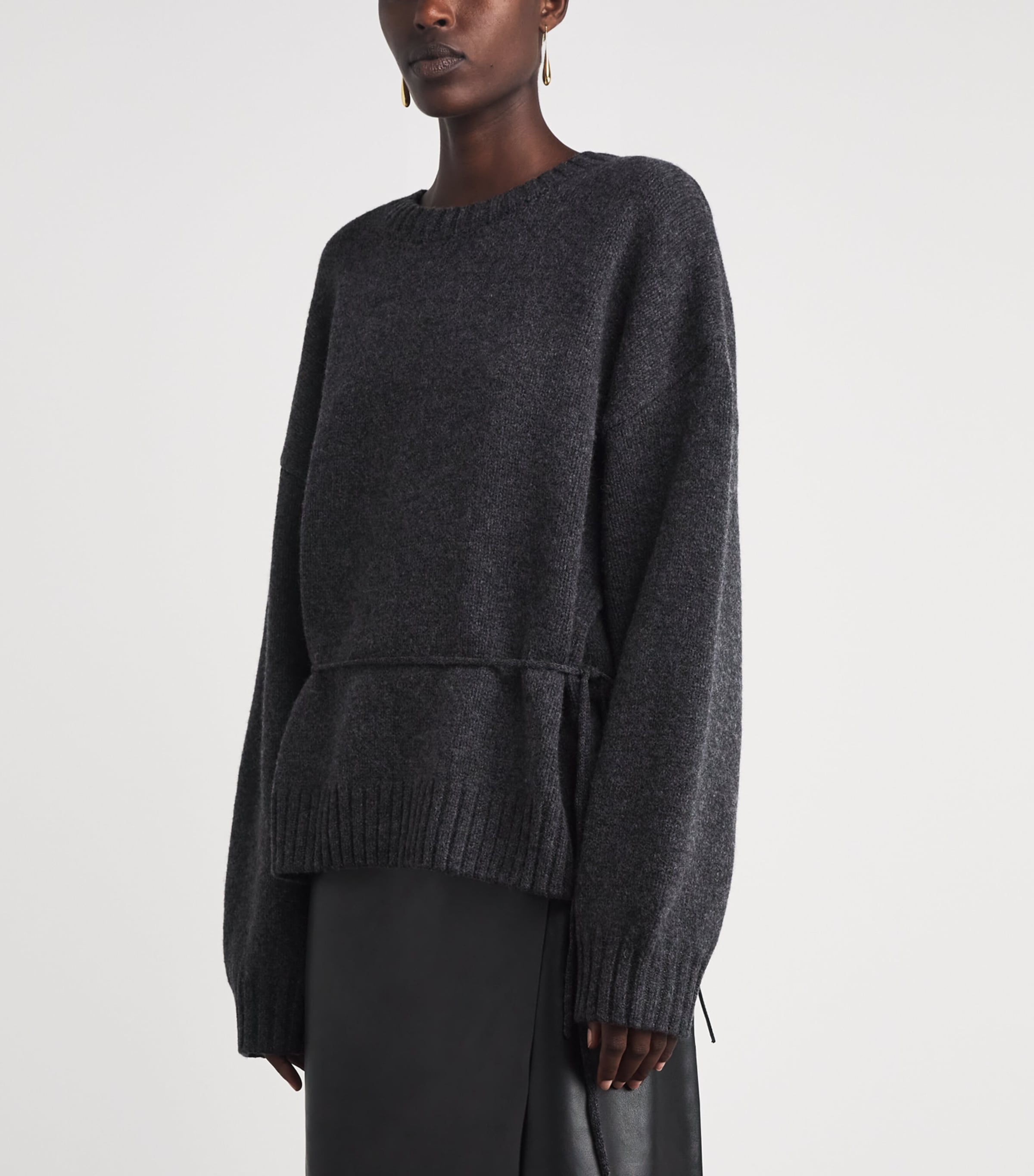 St. Agni Womens Merino Wool Belted Sweater Dark Chrcoal Melange Image 4