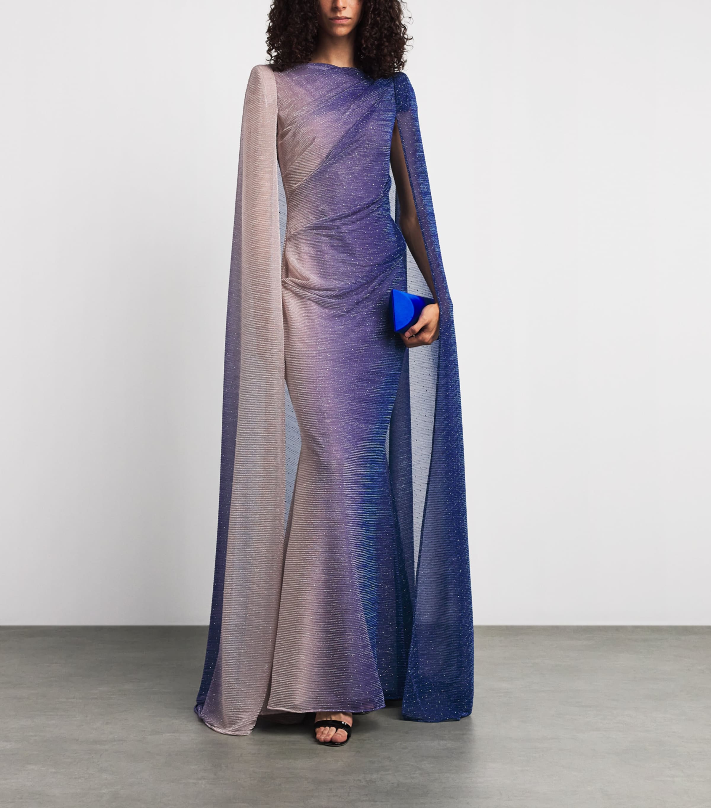 Talbot Runhof Womens Voile Cape Maxi Dress Cornflower Image 2