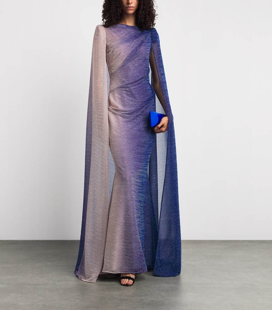 Talbot Runhof Womens Voile Cape Maxi Dress Cornflower Image 2