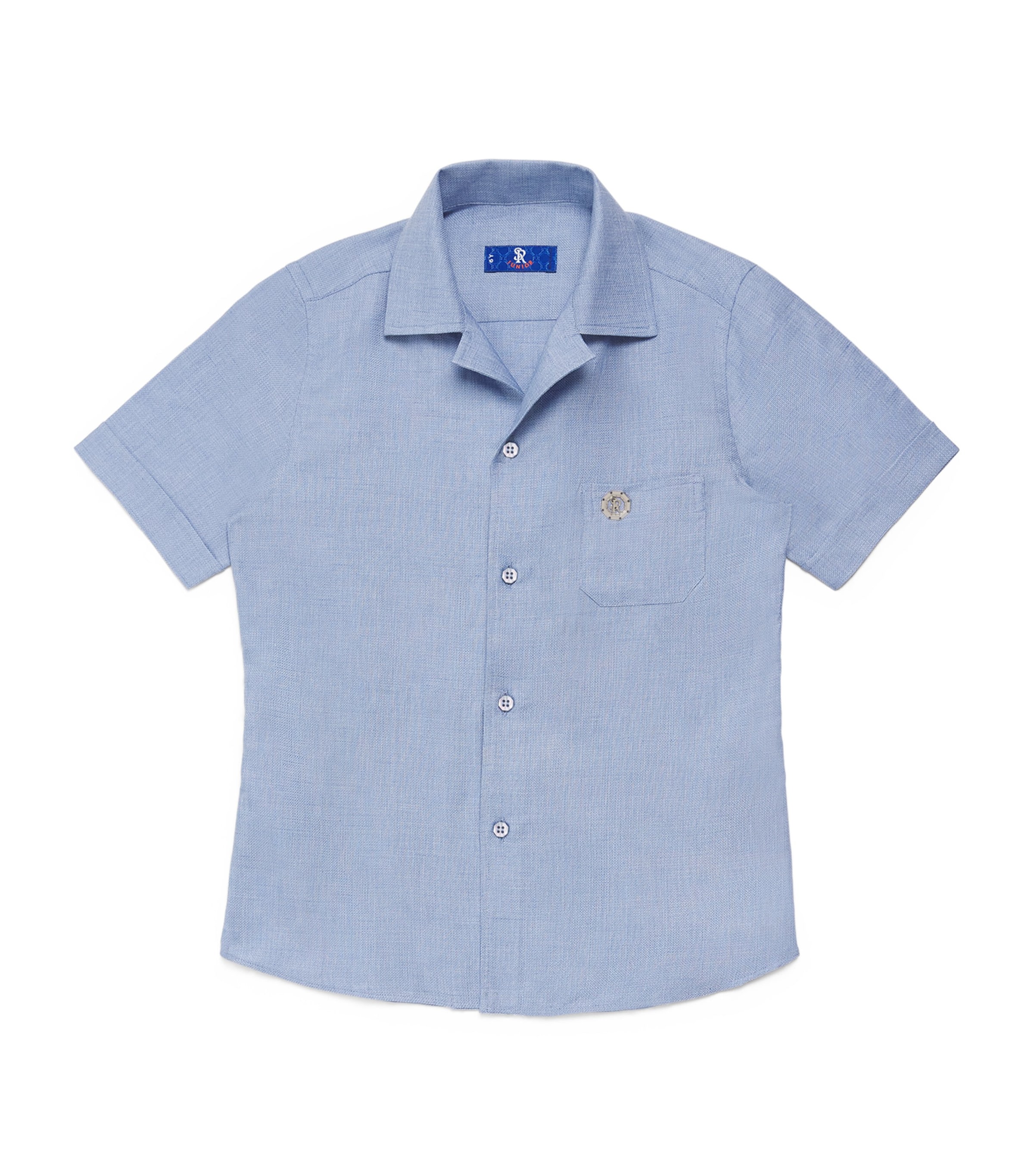 Stefano Ricci Kids Cotton-Linen-Silk Short-Sleeve Shirt (6-16 Years) Light Blue Image 1