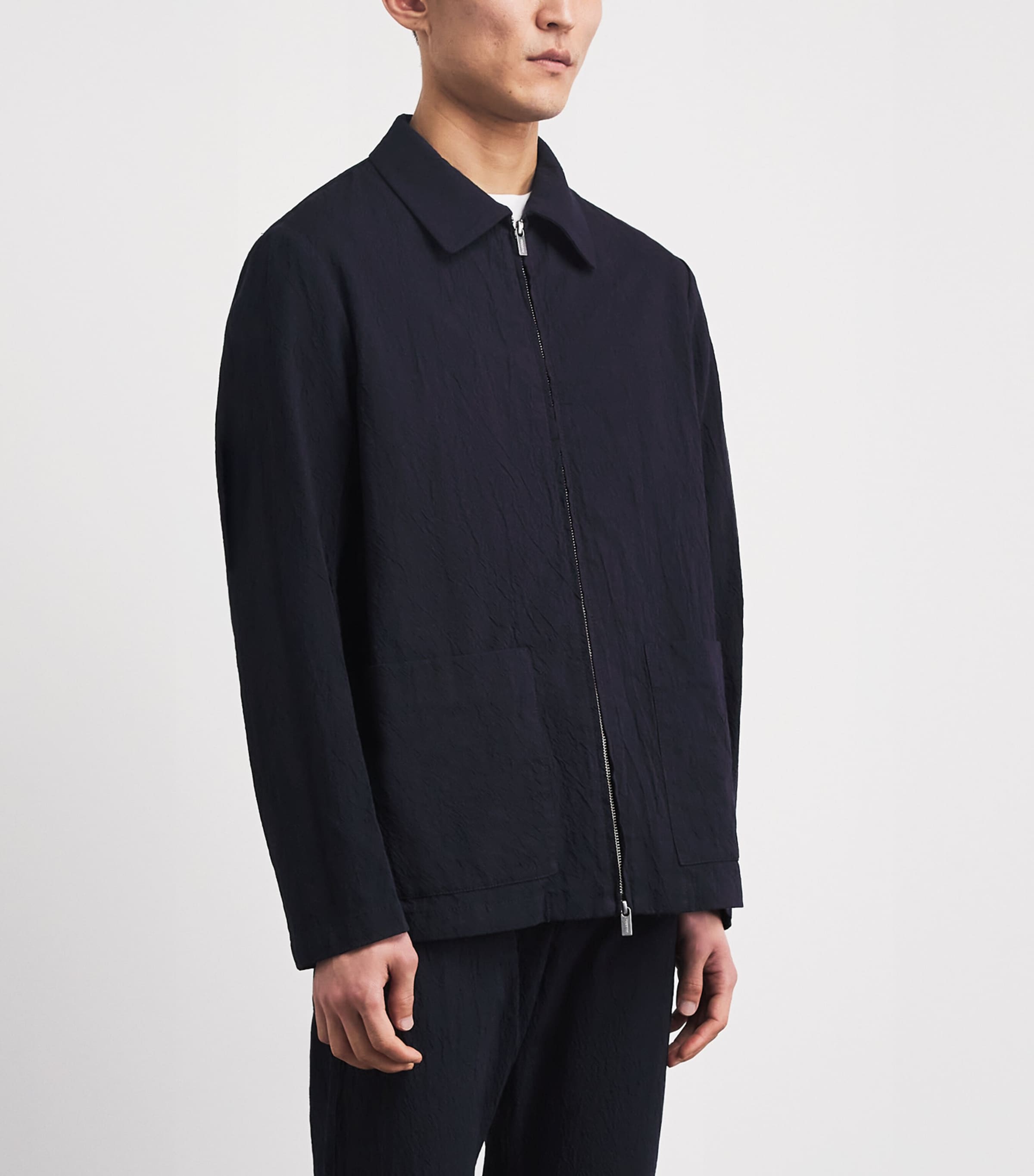 Barena Mens Cotton-Blend Crinkle Overshirt Navy Image 4