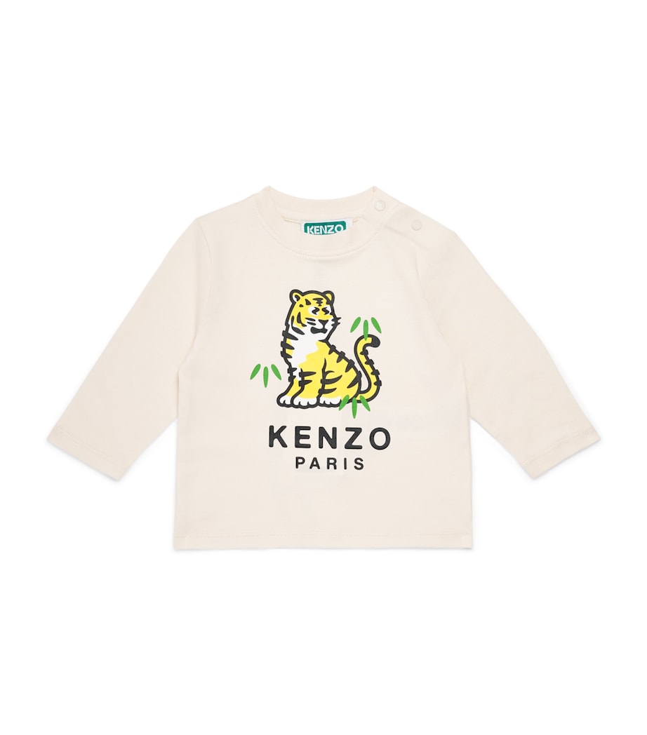 Kenzo Kids Cotton Logo T-Shirt (6 Months - 4 Years) Sand Image 1