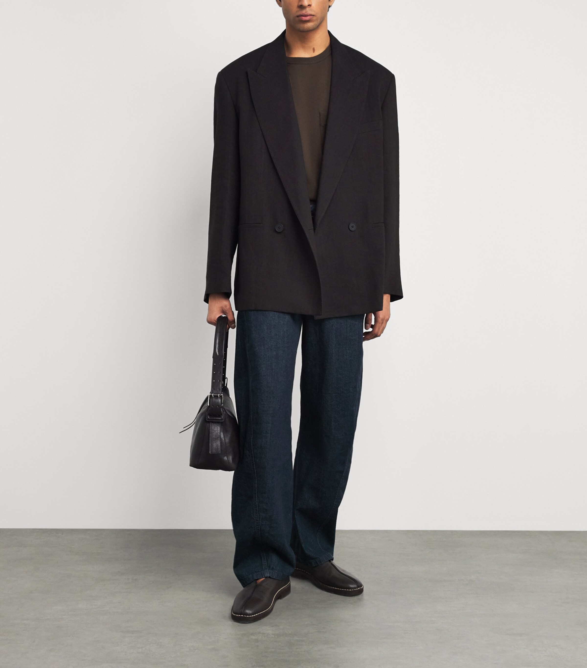 Lemaire Mens Cotton-Linen Boxy T-Shirt Ristretto/ Image 2