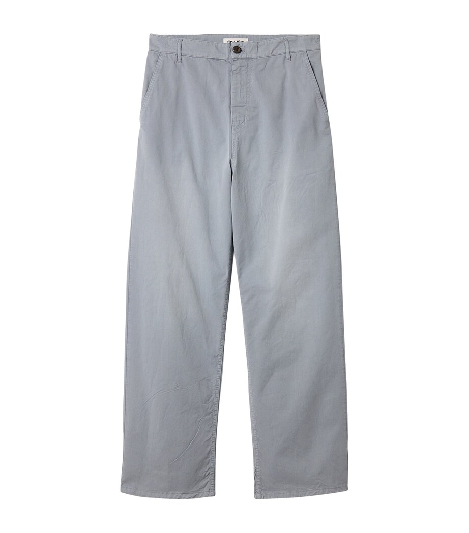 Miu Miu Womens Cotton Straight-Leg Trousers Gold/silver Image 1