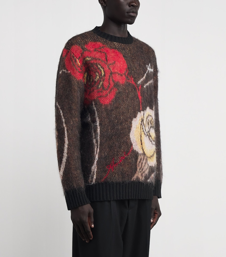 Mohair-Wool-Blend Floral Sweater BLACK Image 3
