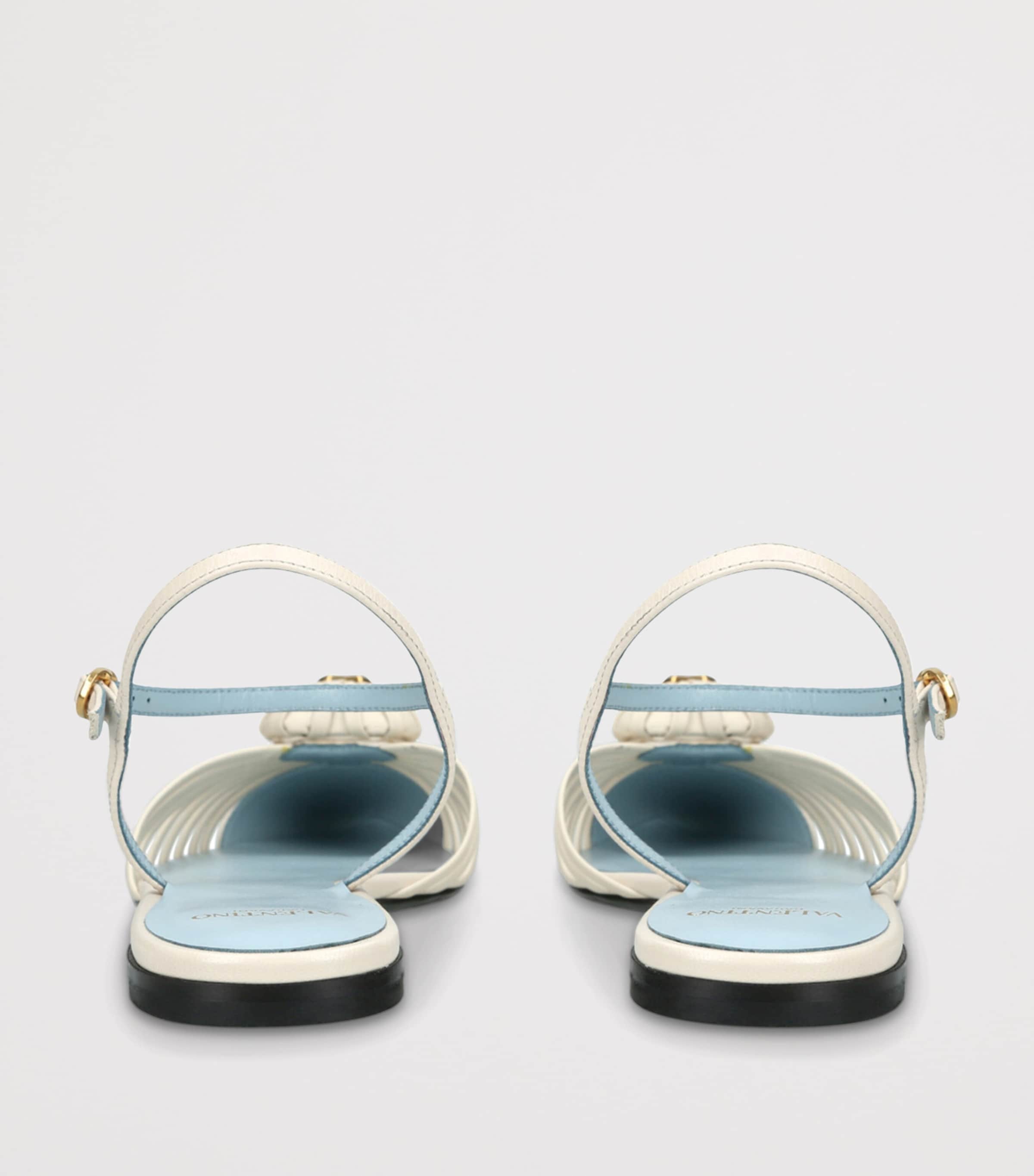 Leather Royal VLogo Metallic Leather Flat Sandals WHITE Image 2