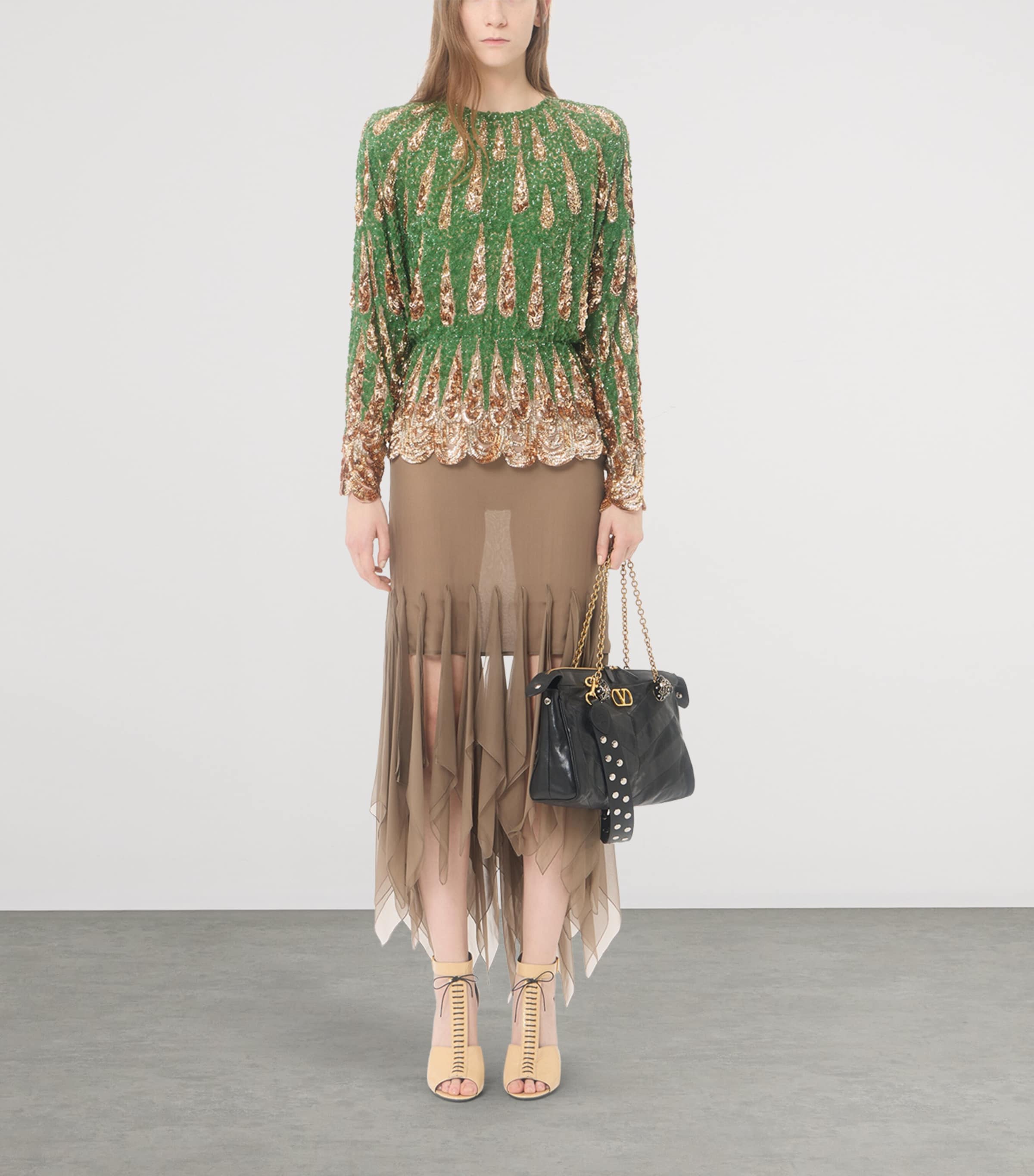 Valentino Womens Silk Ruffle-Embroidered Midi Skirt Flp Image 5