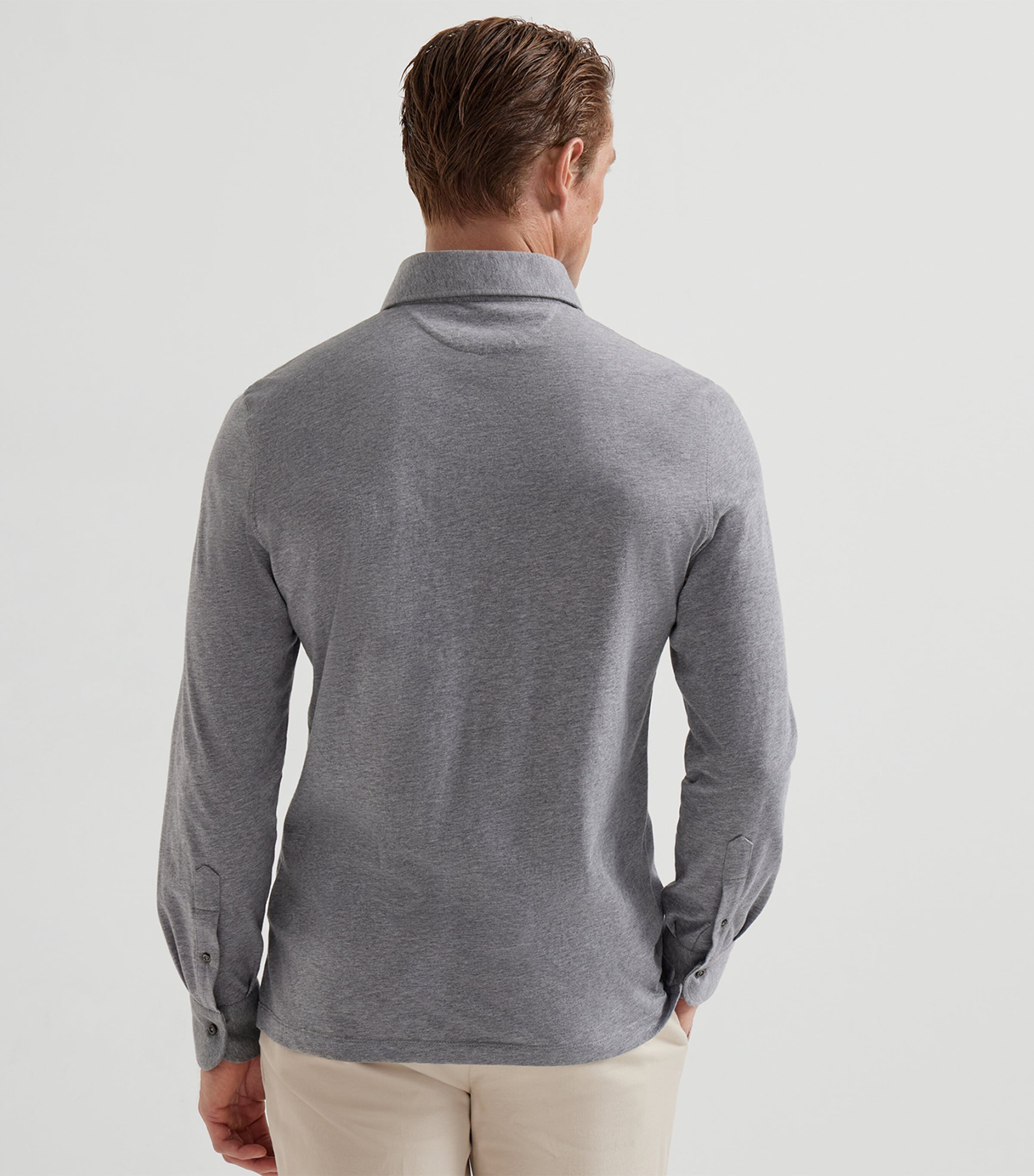 Cotton Long-Sleeve Polo Shirt C8190 Image 3