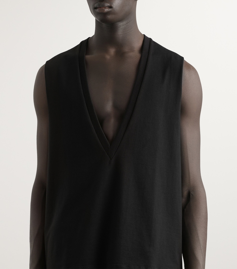 Cotton V-Neck Tank Top N0000-BLACK Image 3