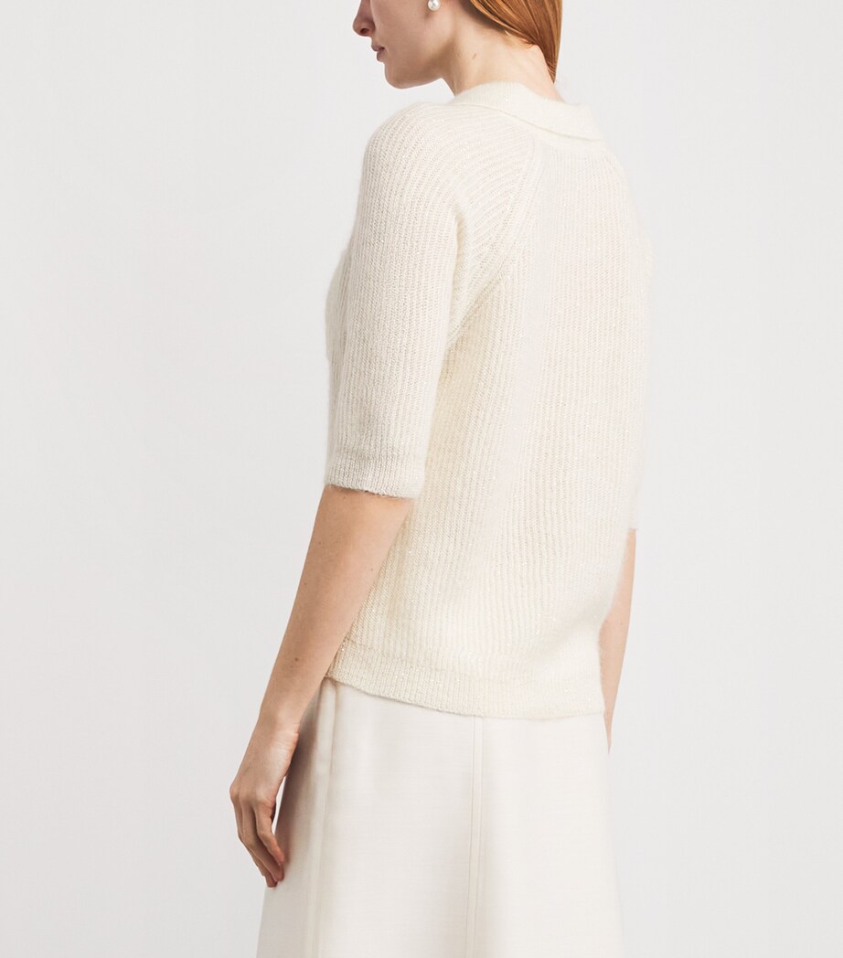 Fabiana Filippi Womens Knitted Sequin Polo Sweater Rafia Image 5