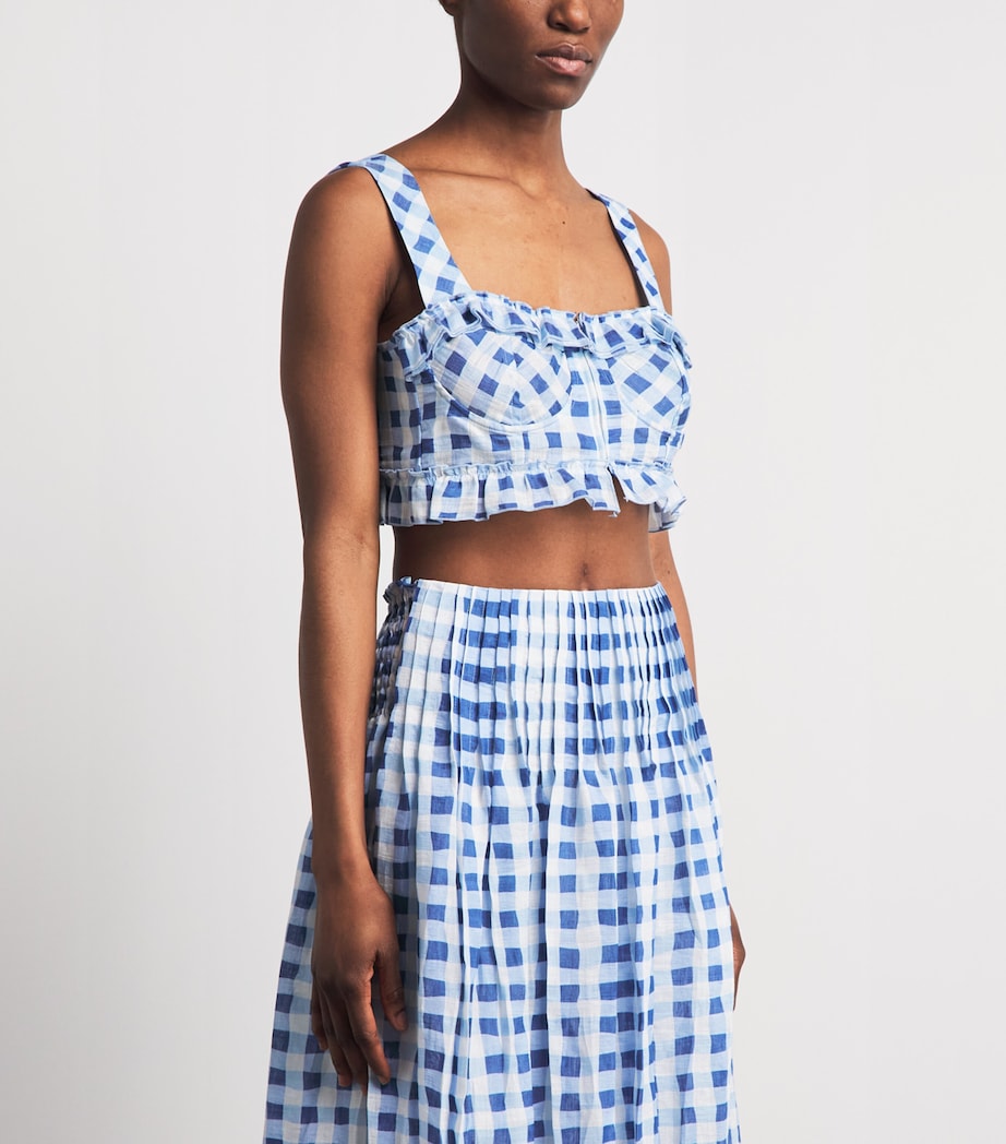 Sandro Paris Womens Linen-Blend Gingham Crop Top Blu / White Image 4