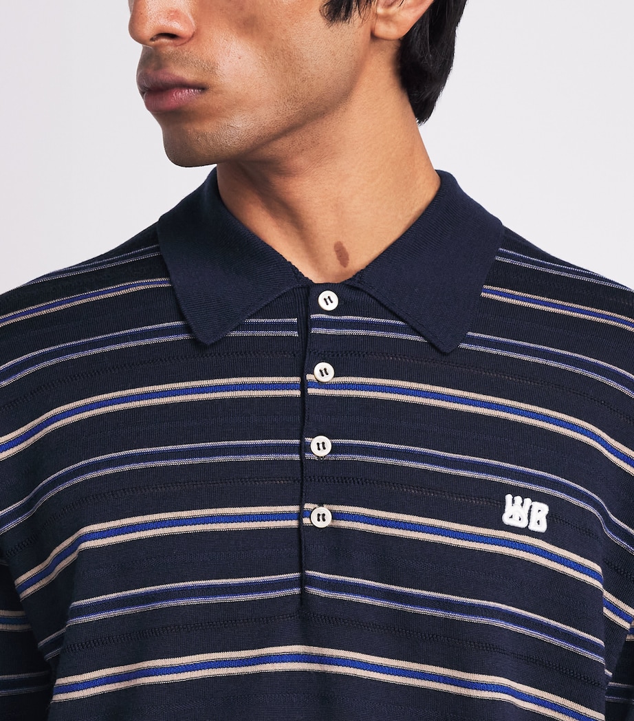 Wales Bonner Mens Cotton Beam Polo Shirt Nvy/almd/atlntc Blu Image 3