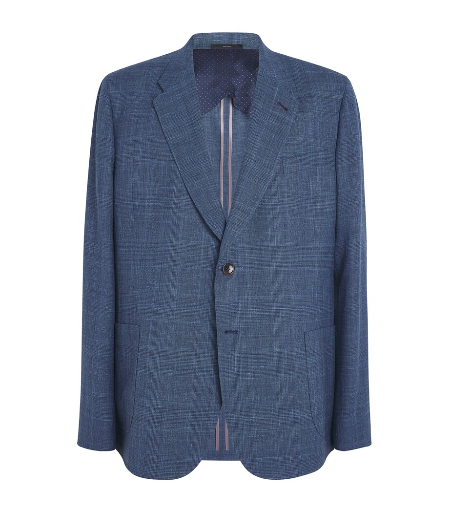 Wool-Silk-Linen Check Suit Jacket 41_BLUE Image 1