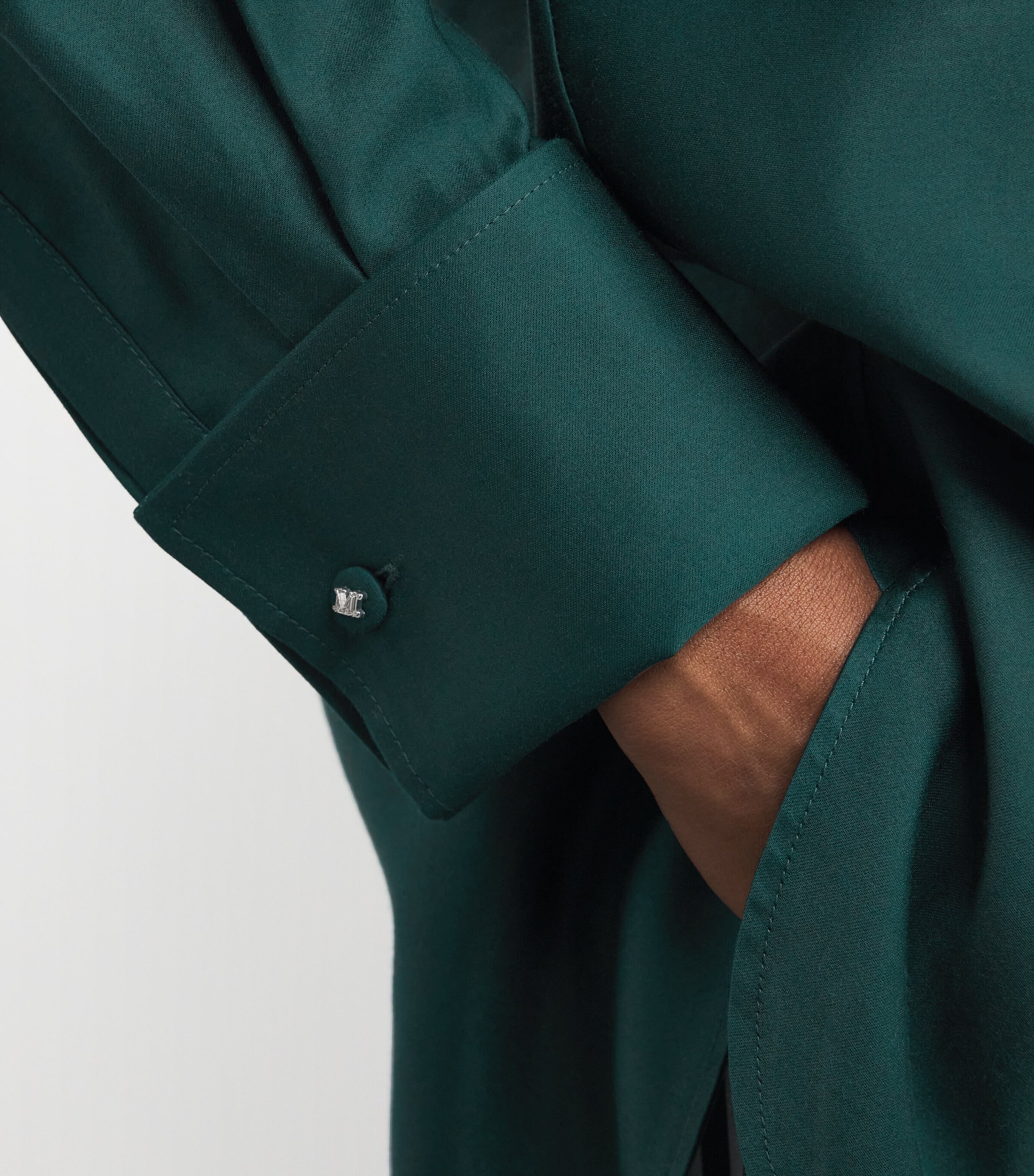 Cotton Satin Oversized Shirt DARK GREEN Image 6