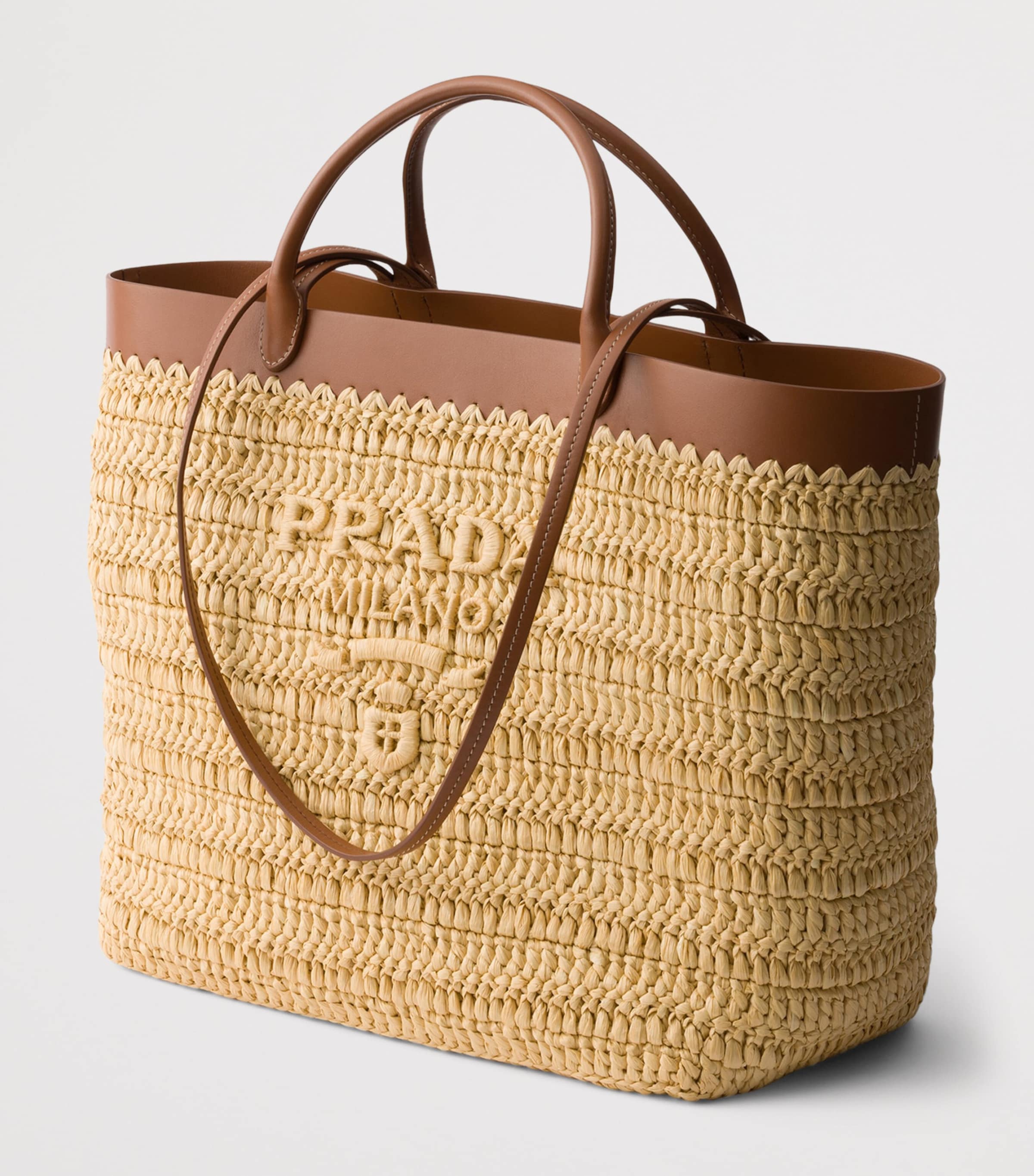 Prada Medium Crochet-Leather Tote Bag Neutral Image 2