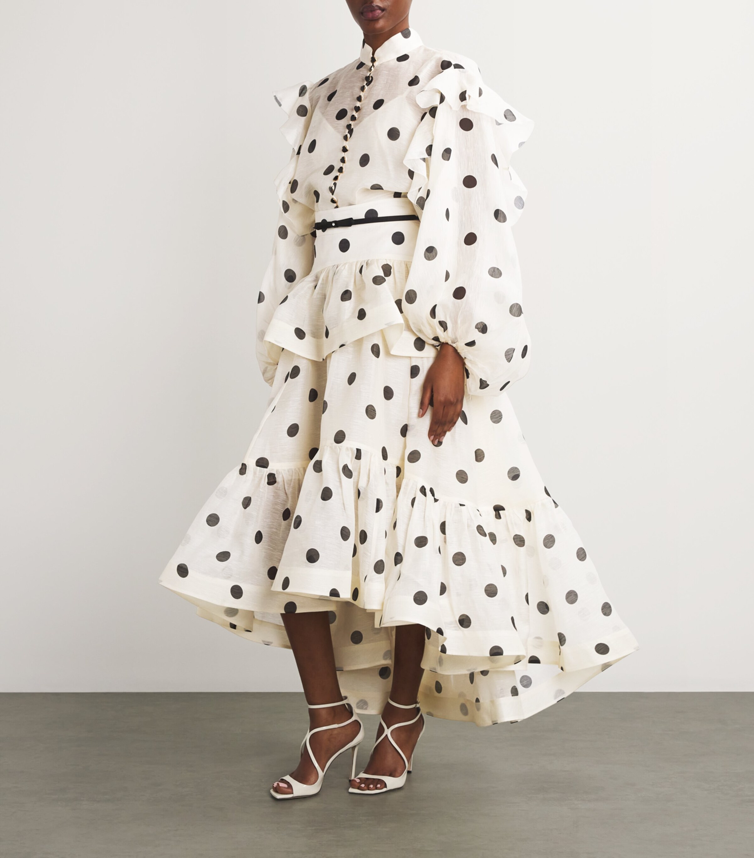 Zimmermann Womens Linen-Silk Tiered Midi Skirt Cmbldtcrm/black Dot Image 2