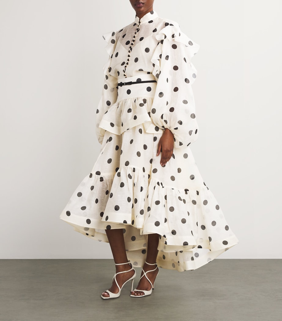 Zimmermann Womens Linen-Silk Tiered Midi Skirt Cmbldtcrm/black Dot Image 2