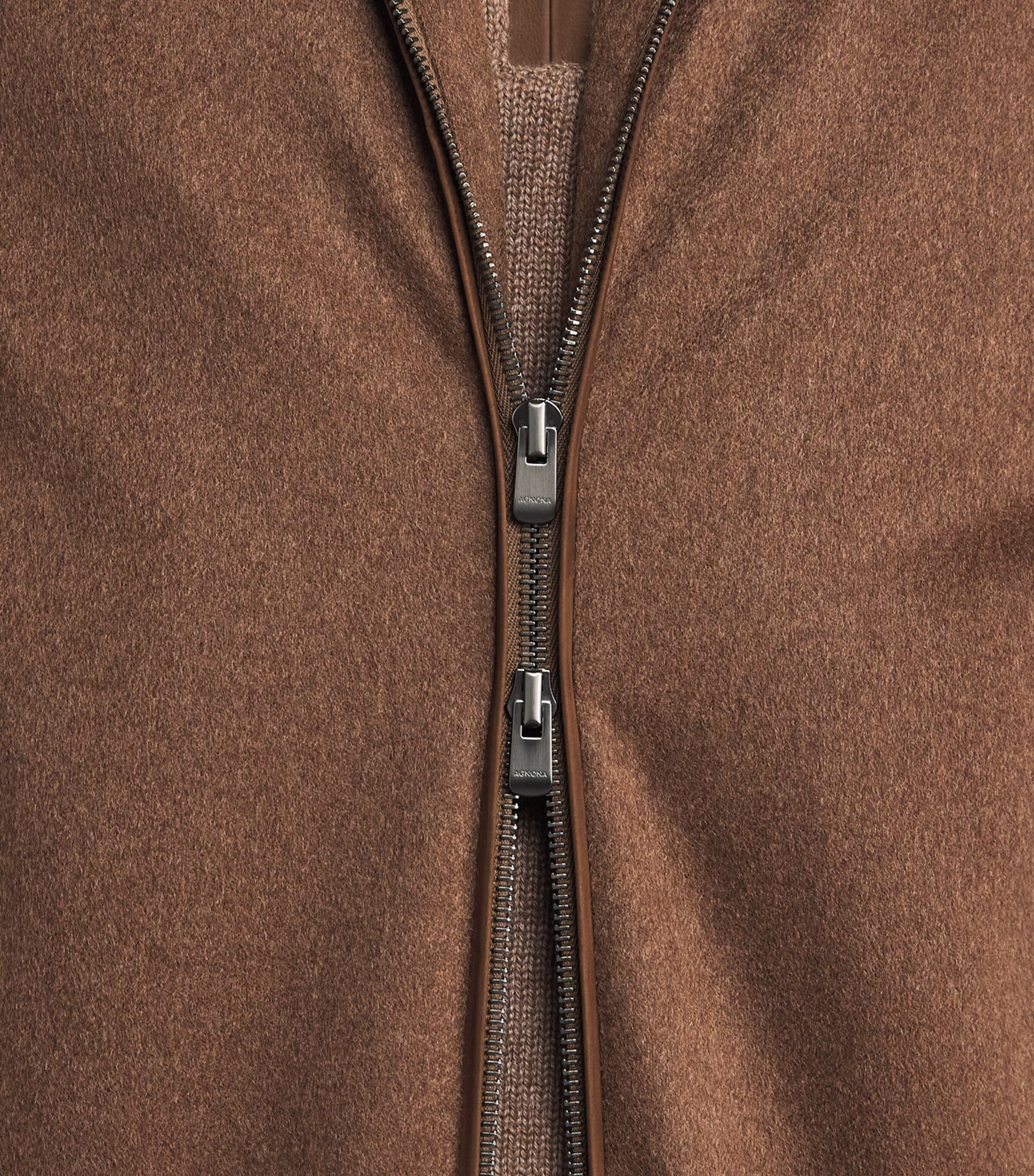 Agnona Mens Cashmere High-Neck Bomber Jacket Brown Vicuna Image 6