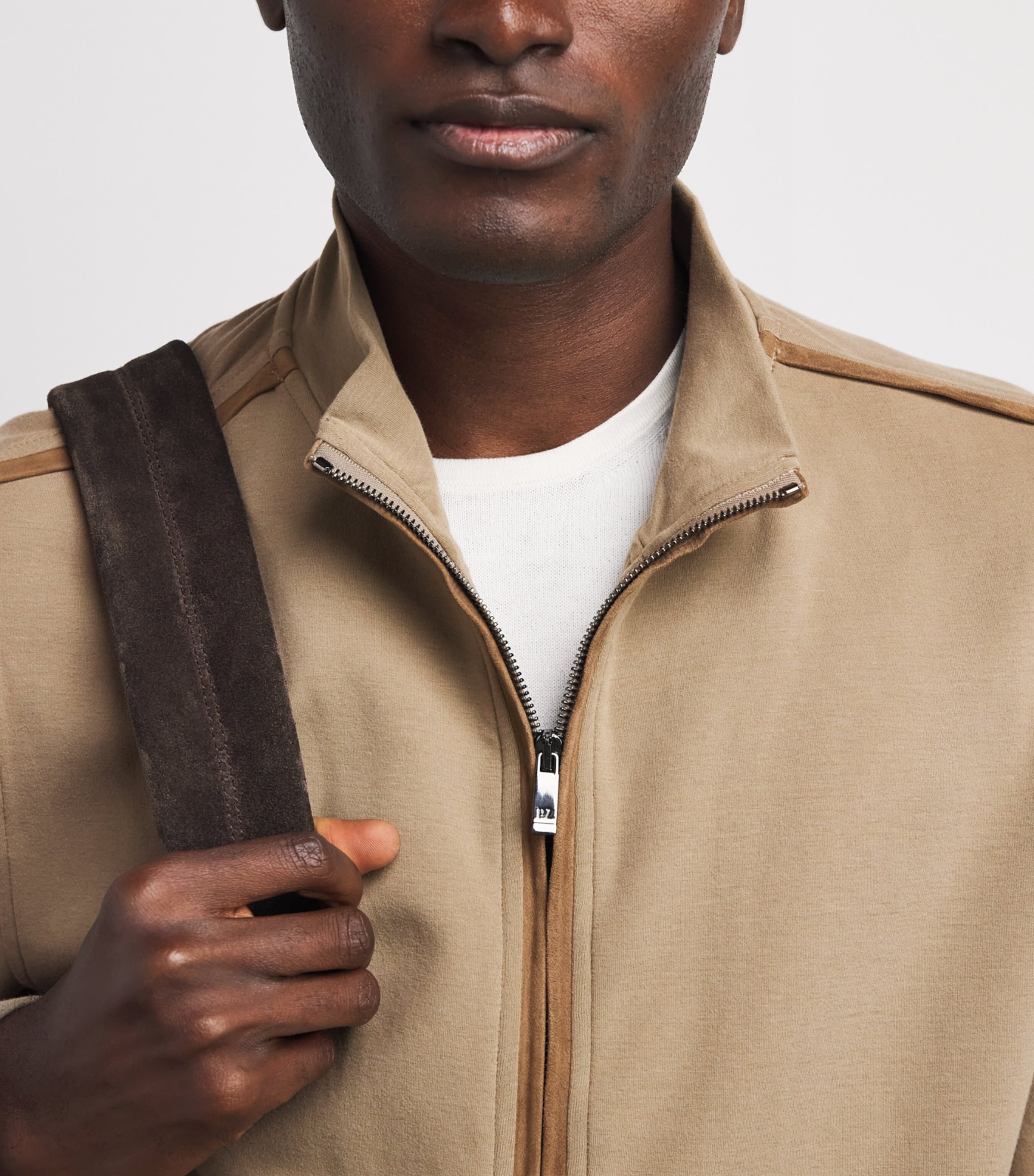 Pal Zileri Mens Cotton-Blend Zip-Up Sweatshirt Brown Image 3