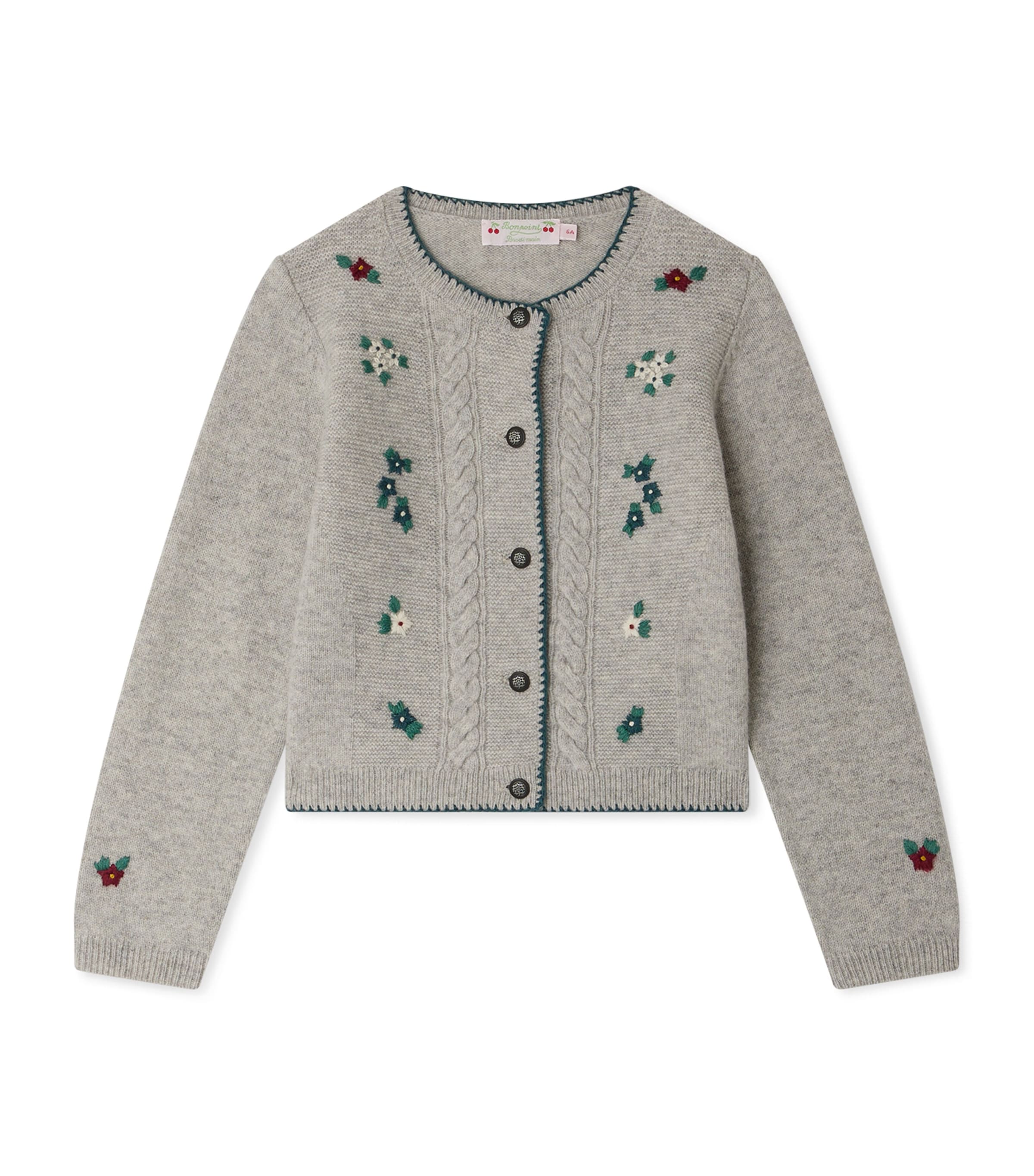 Bonpoint L Cardigan With Embroidery Kids In Gray