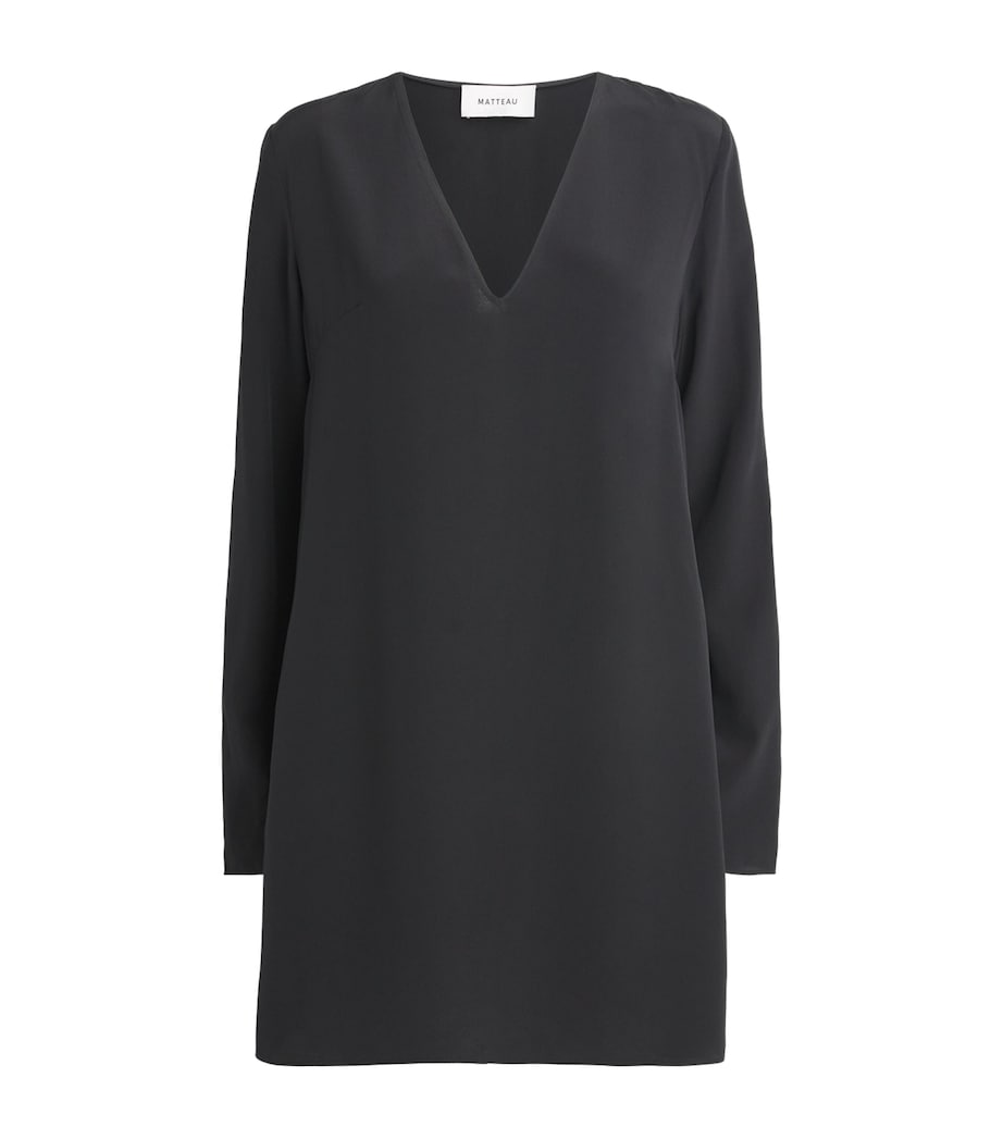 Silk Long-Sleeve Mini Dress BLACK Image 1